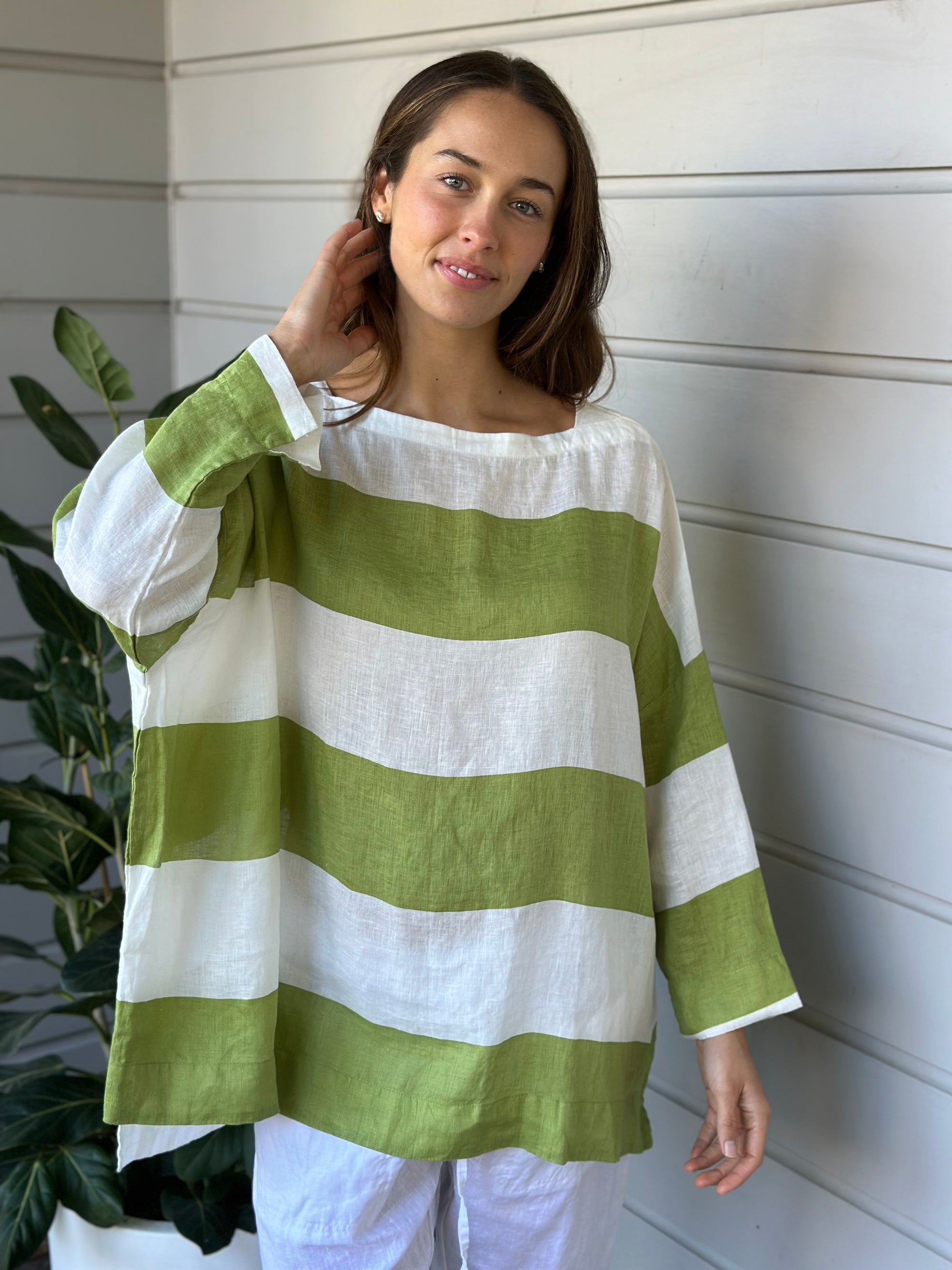 avril top - big avocado stripe linen Apparel  