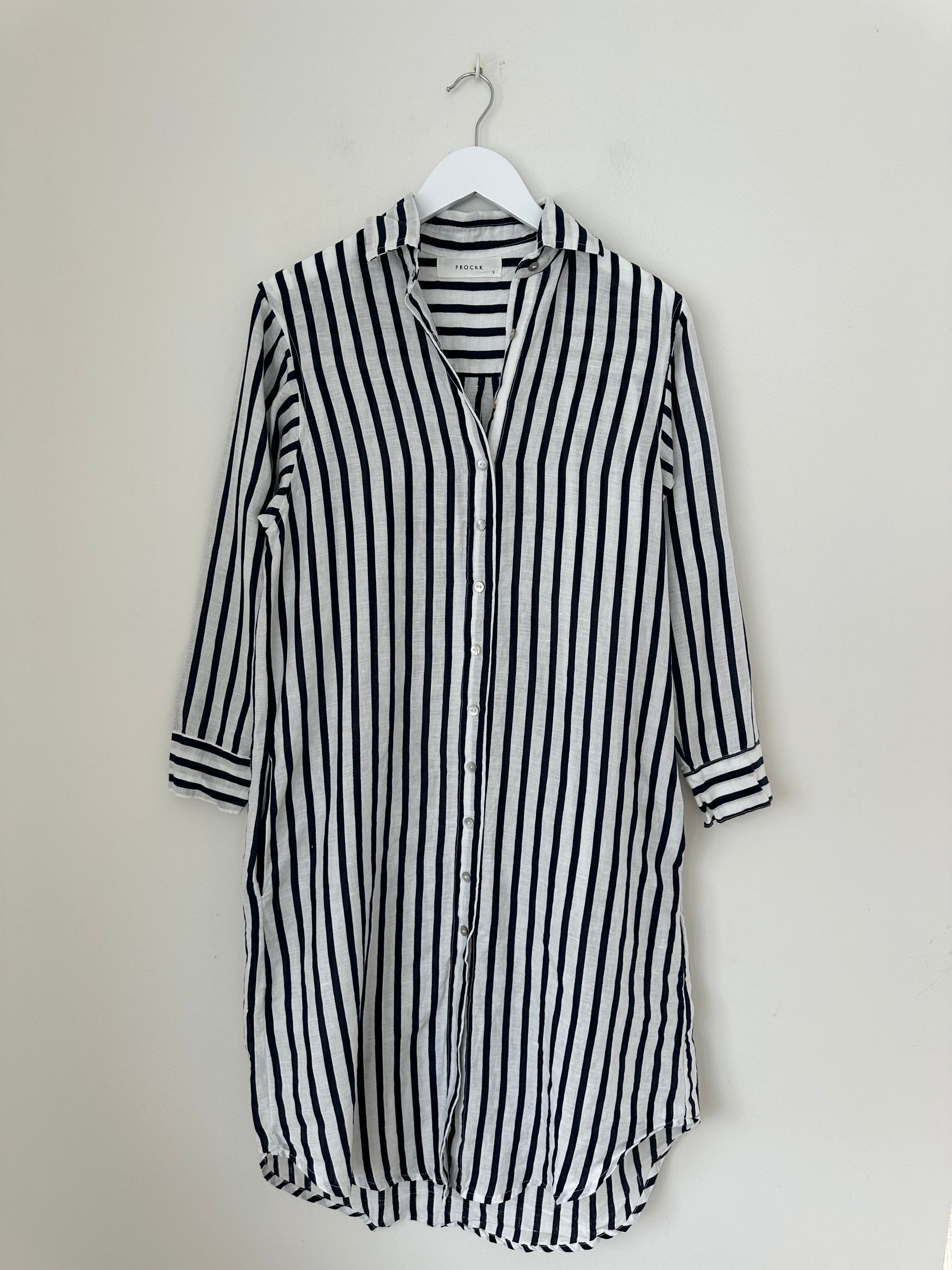 elena shirtdress - navy stripe linen Apparel