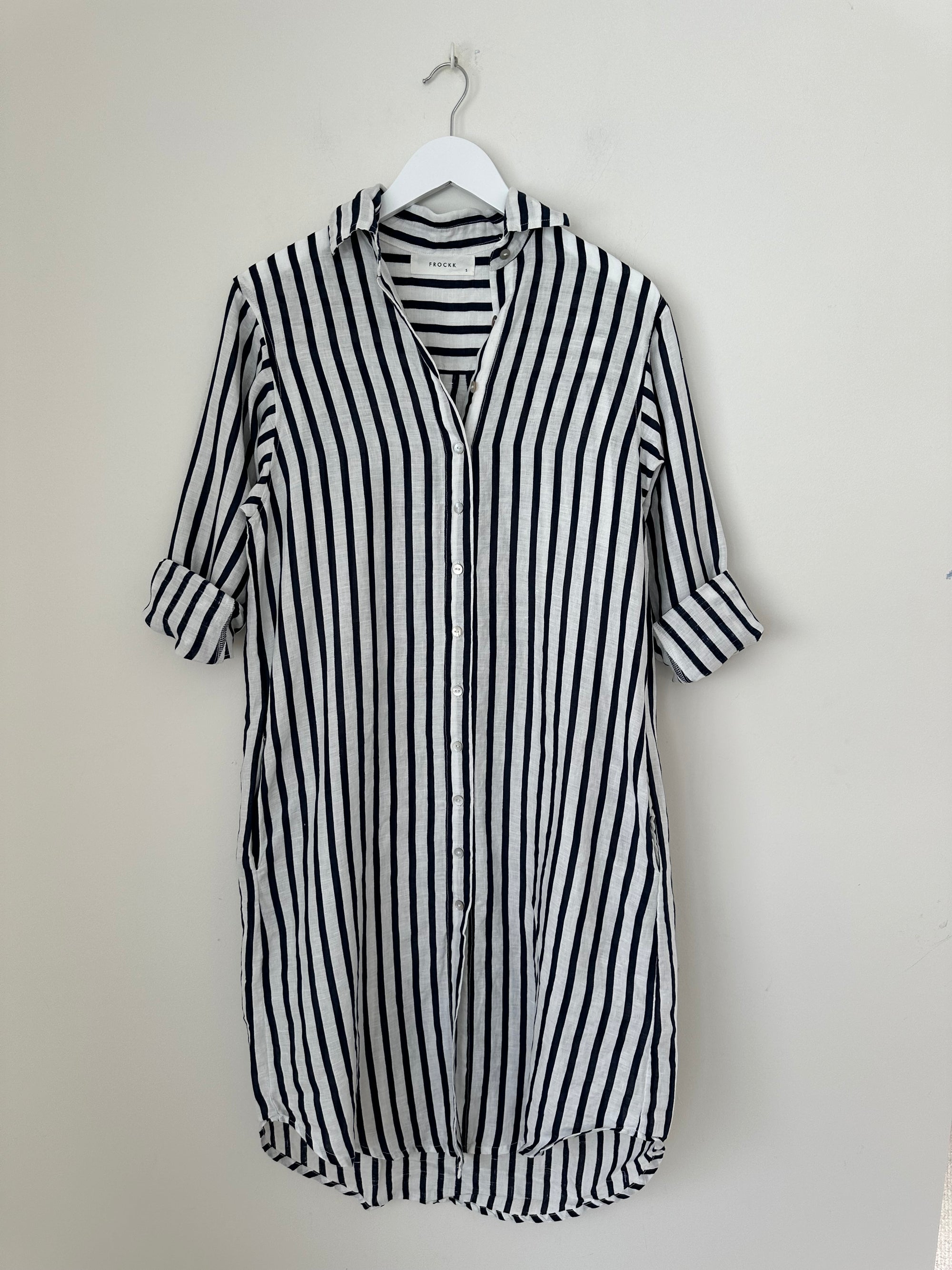 elena shirtdress - navy stripe linen Apparel