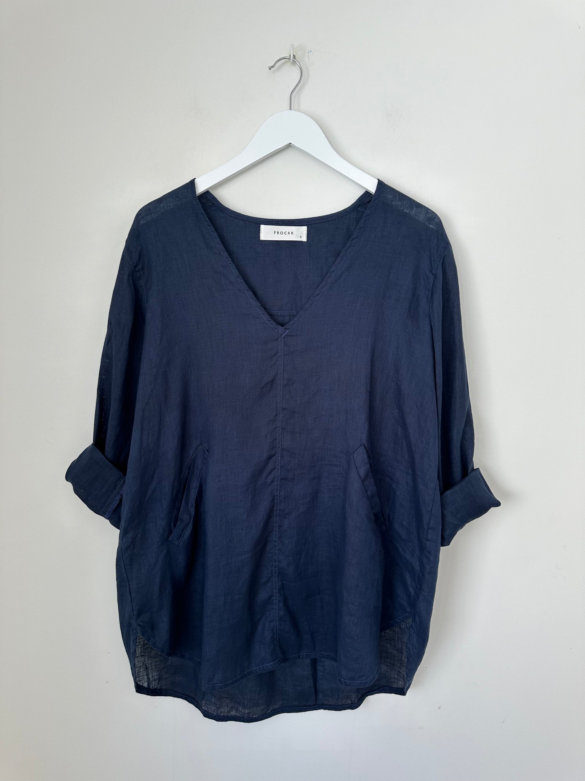 adrian top - navy linen Apparel
