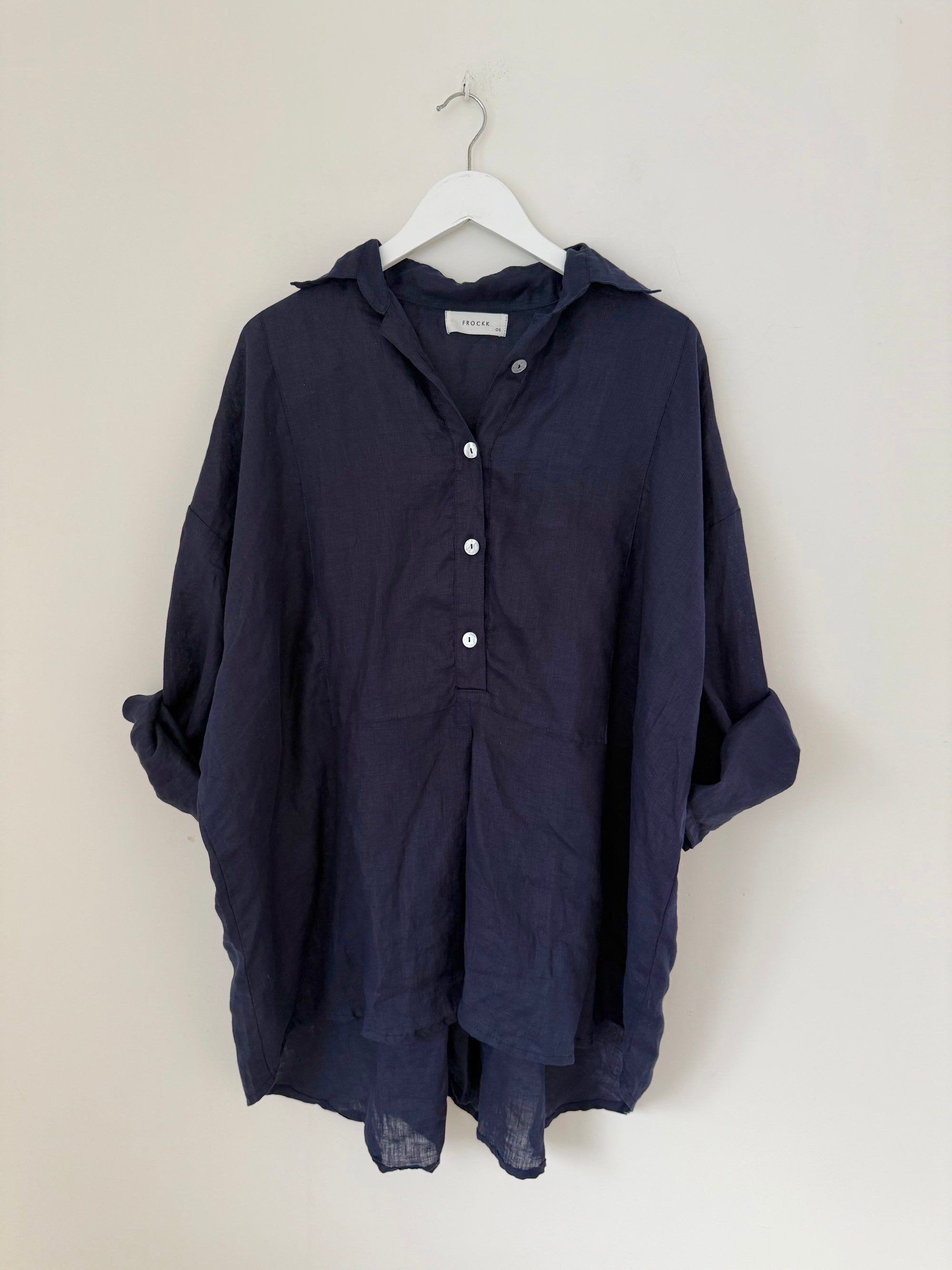megan shirt - navy linen Apparel