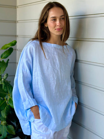 avril top - soft blue linen Apparel