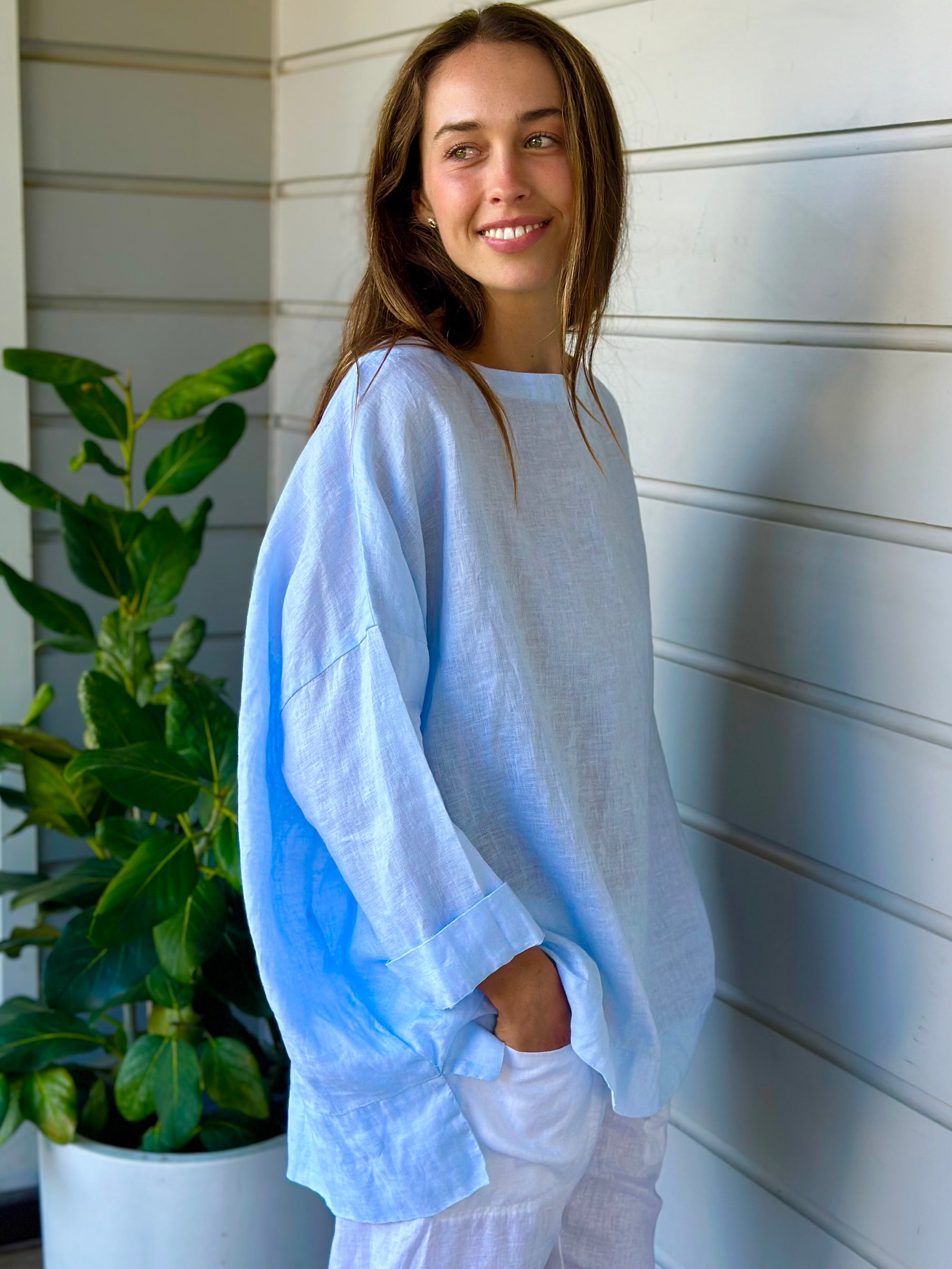 avril top - soft blue linen Apparel