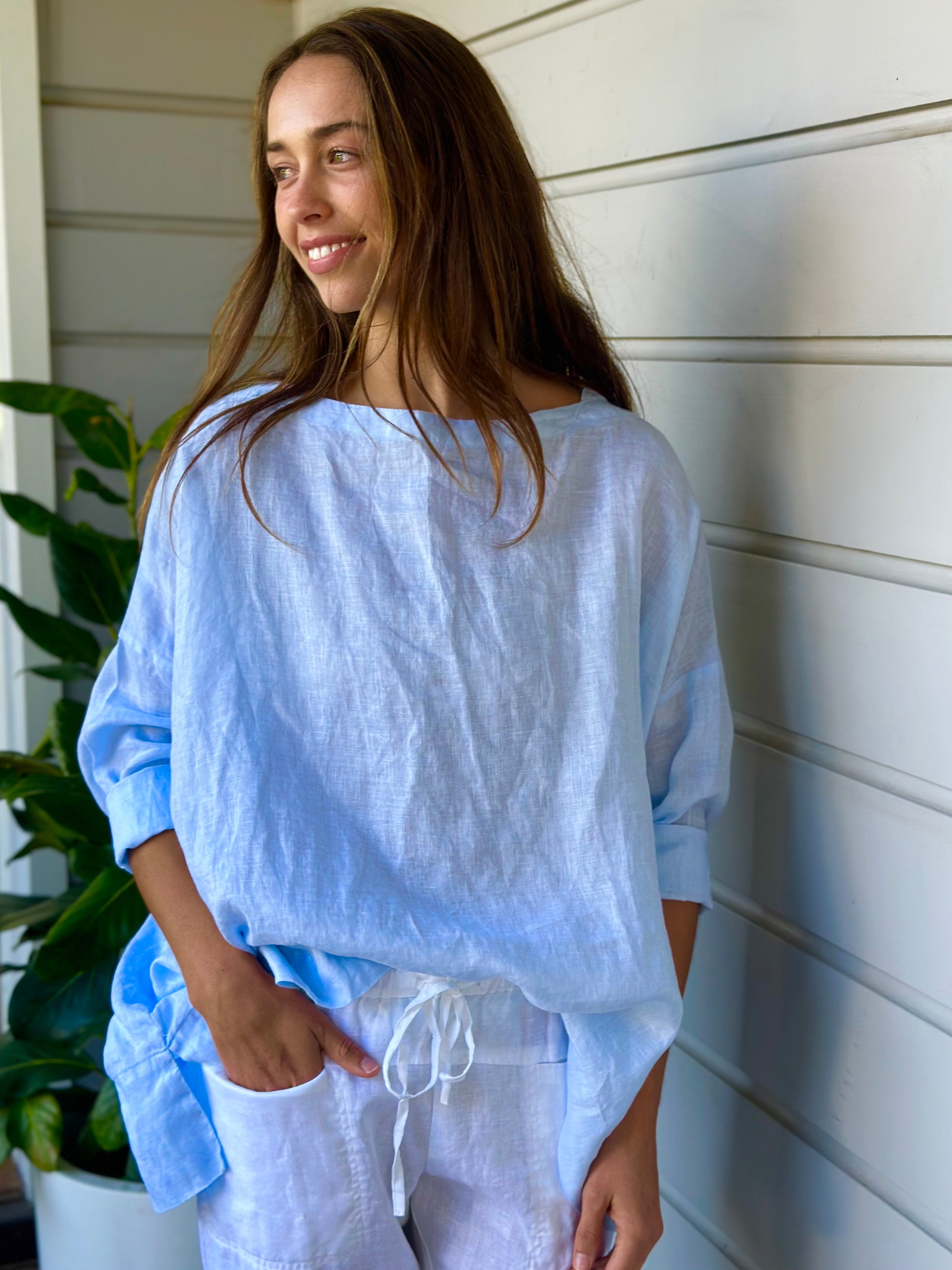 avril top - soft blue linen Apparel
