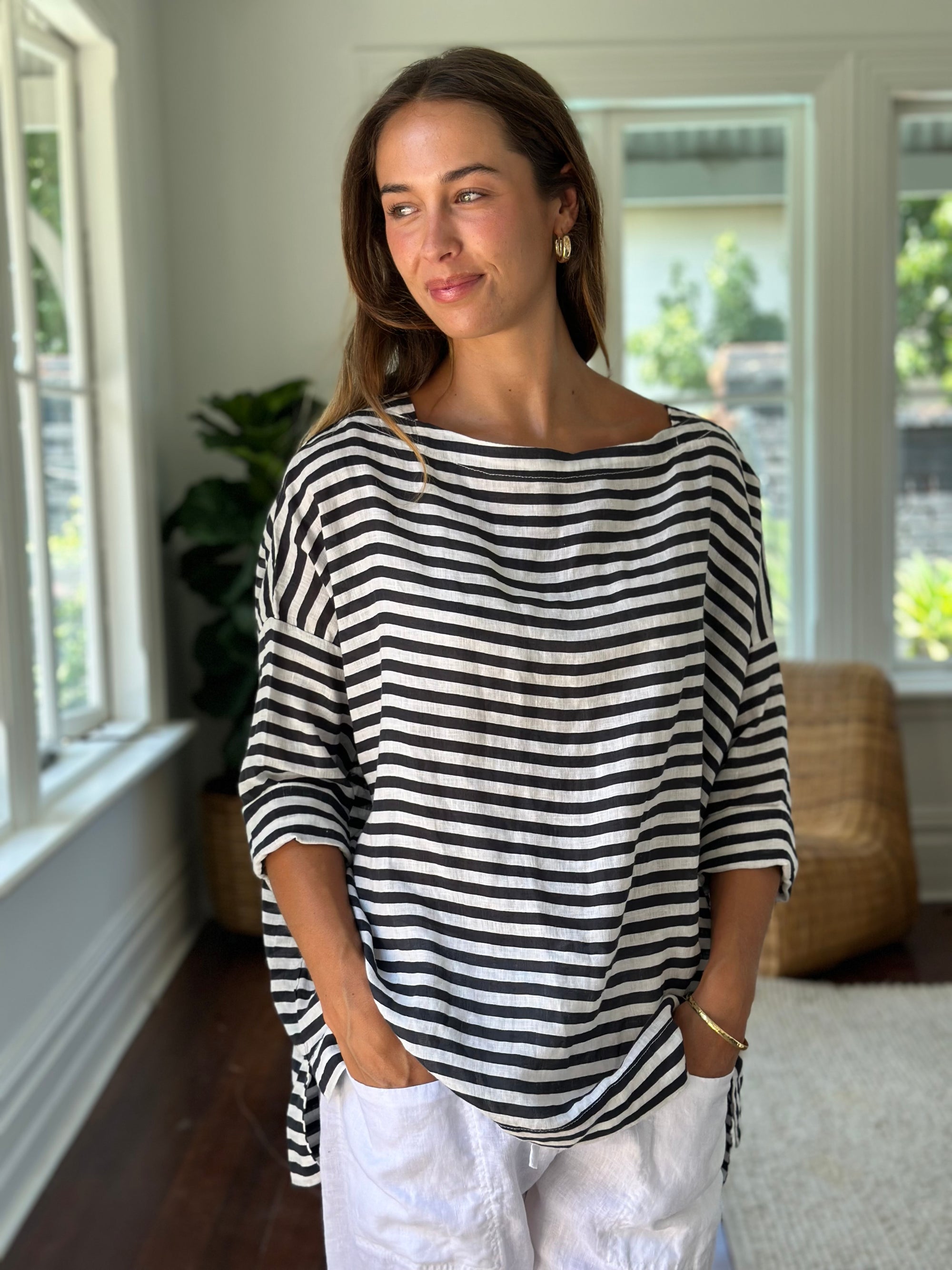 avril top - small charcoal stripe Apparel  