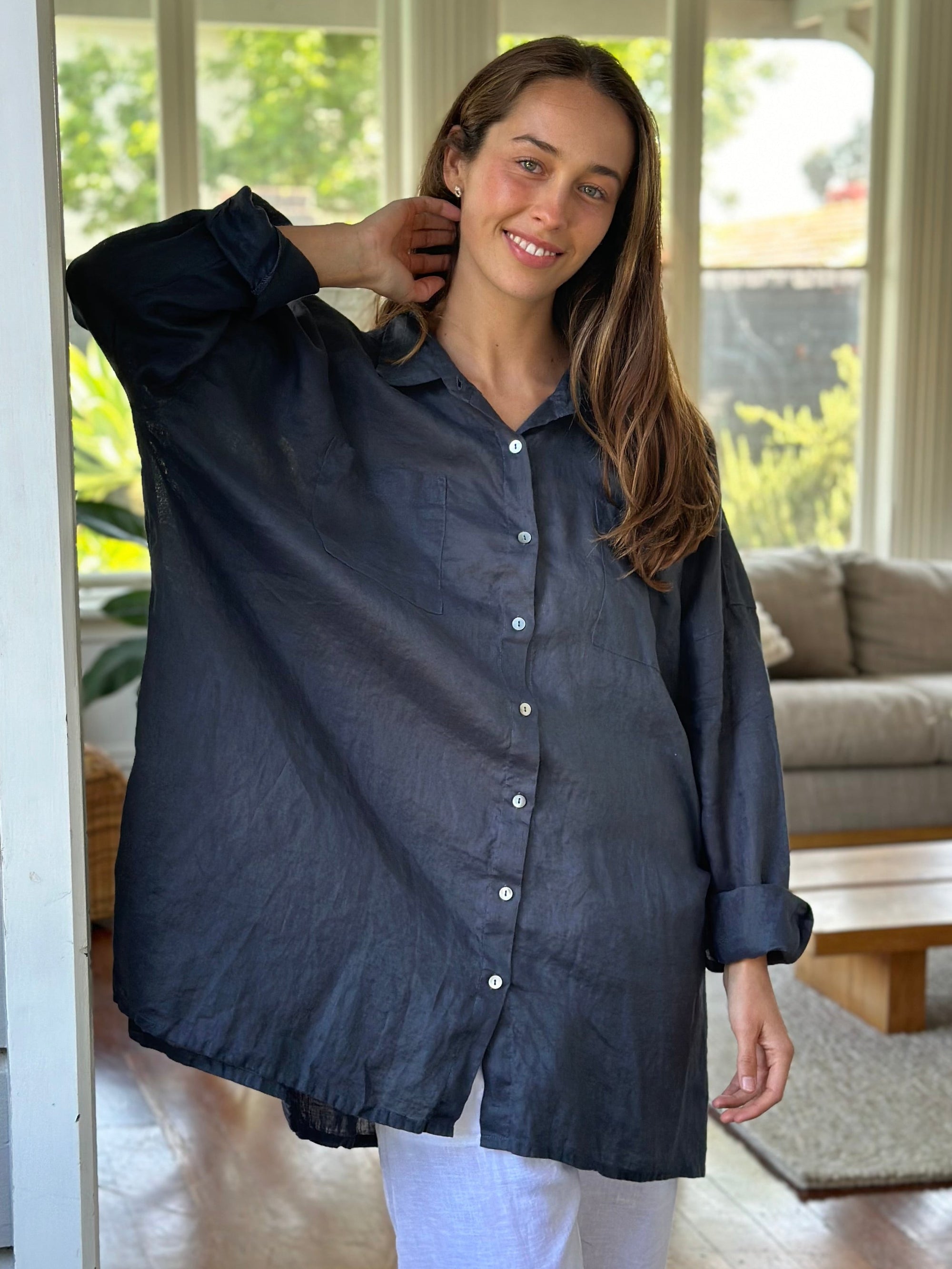 aiden oversized shirt - charcoal linen Apparel  