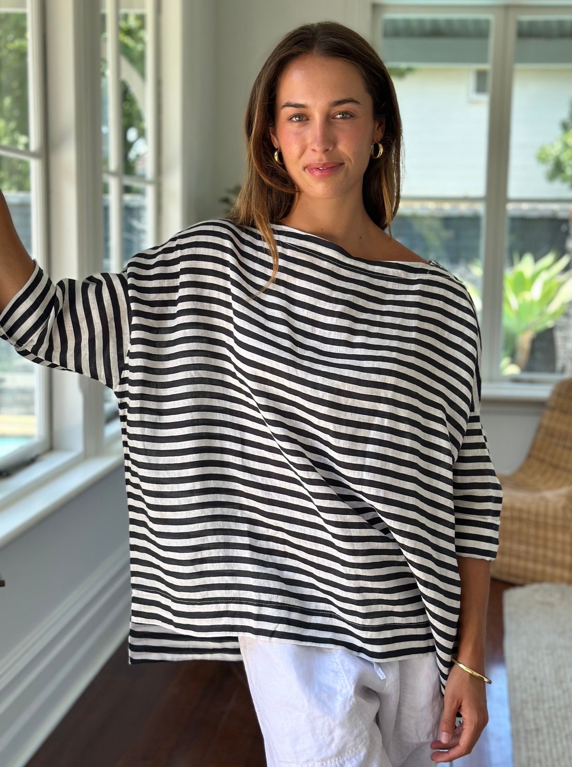 avril top - small charcoal stripe Apparel  