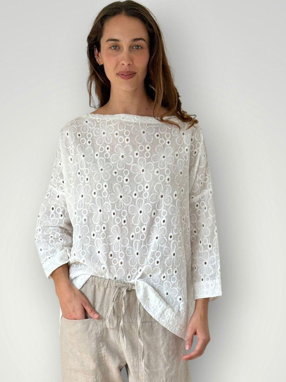 avril top - white cotton embroidery Apparel