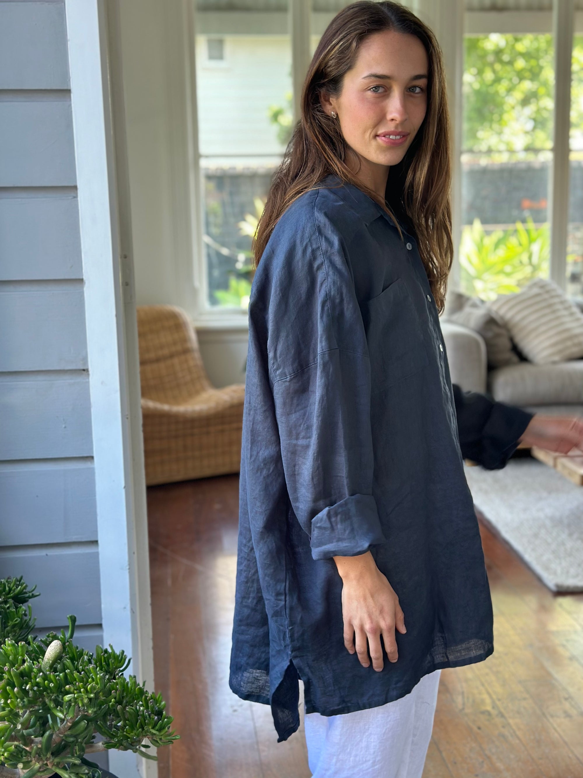 aiden oversized shirt - charcoal linen Apparel  