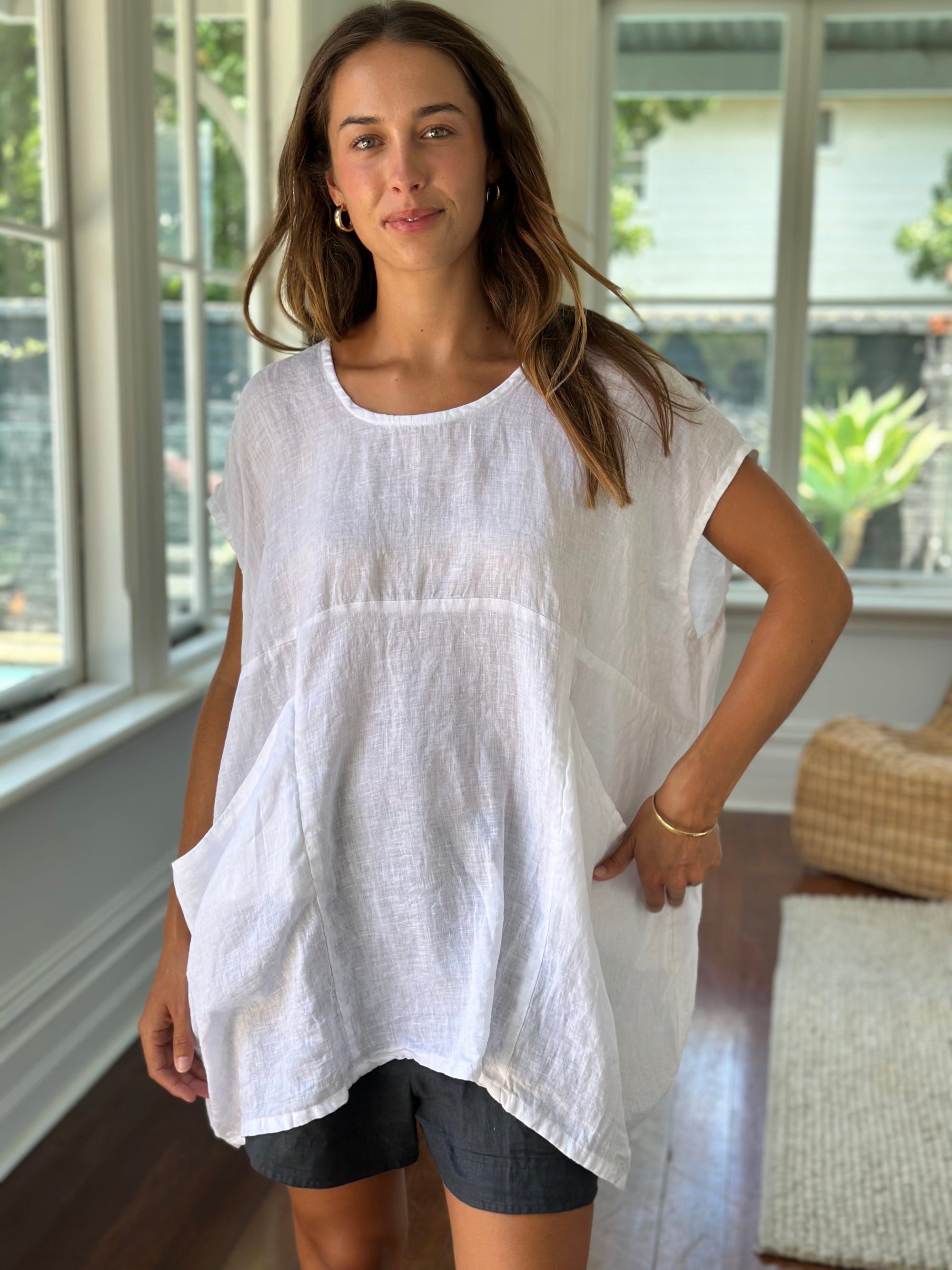melrose top -white linen Apparel  