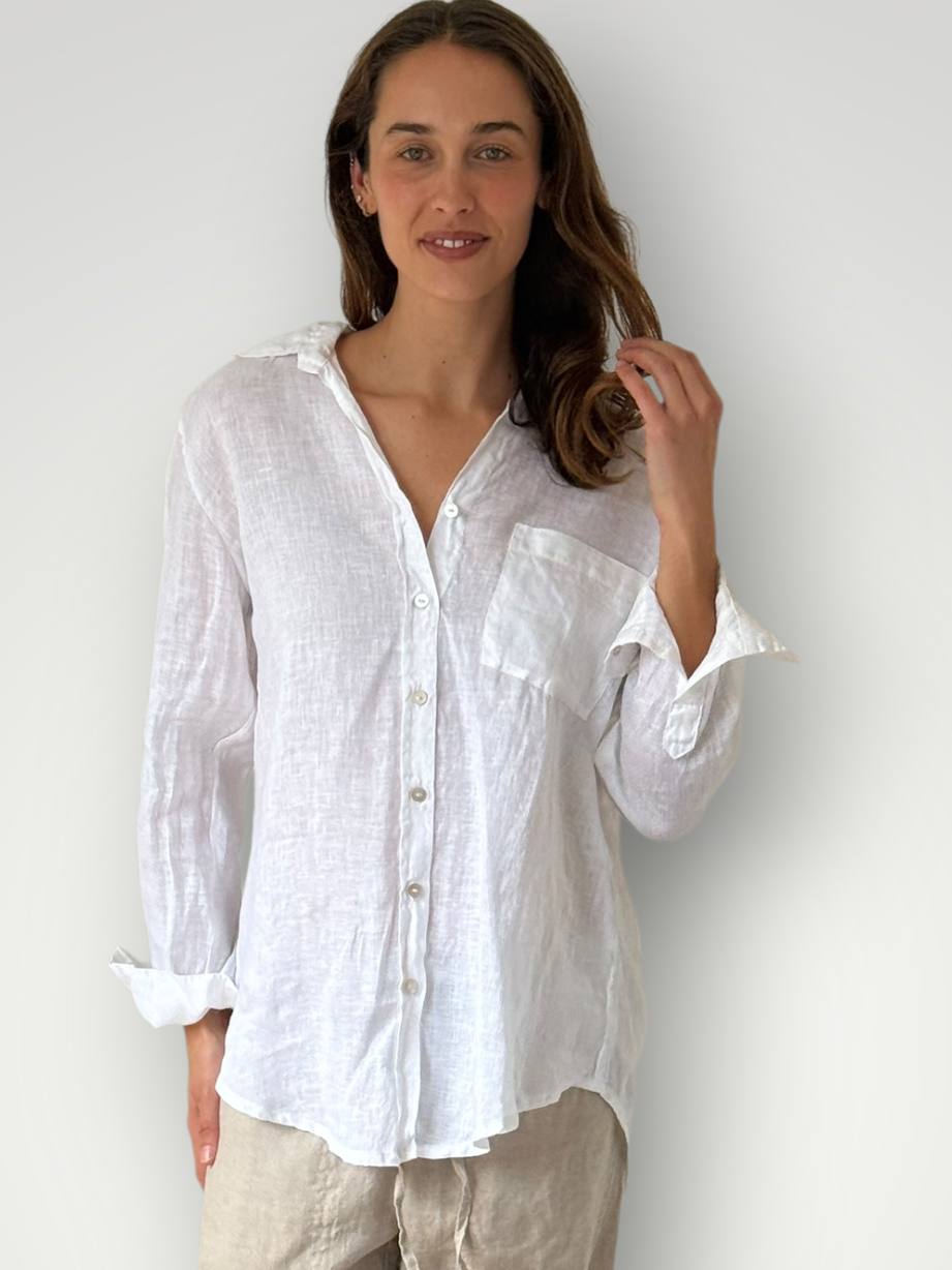 erika shirt - white linen Apparel