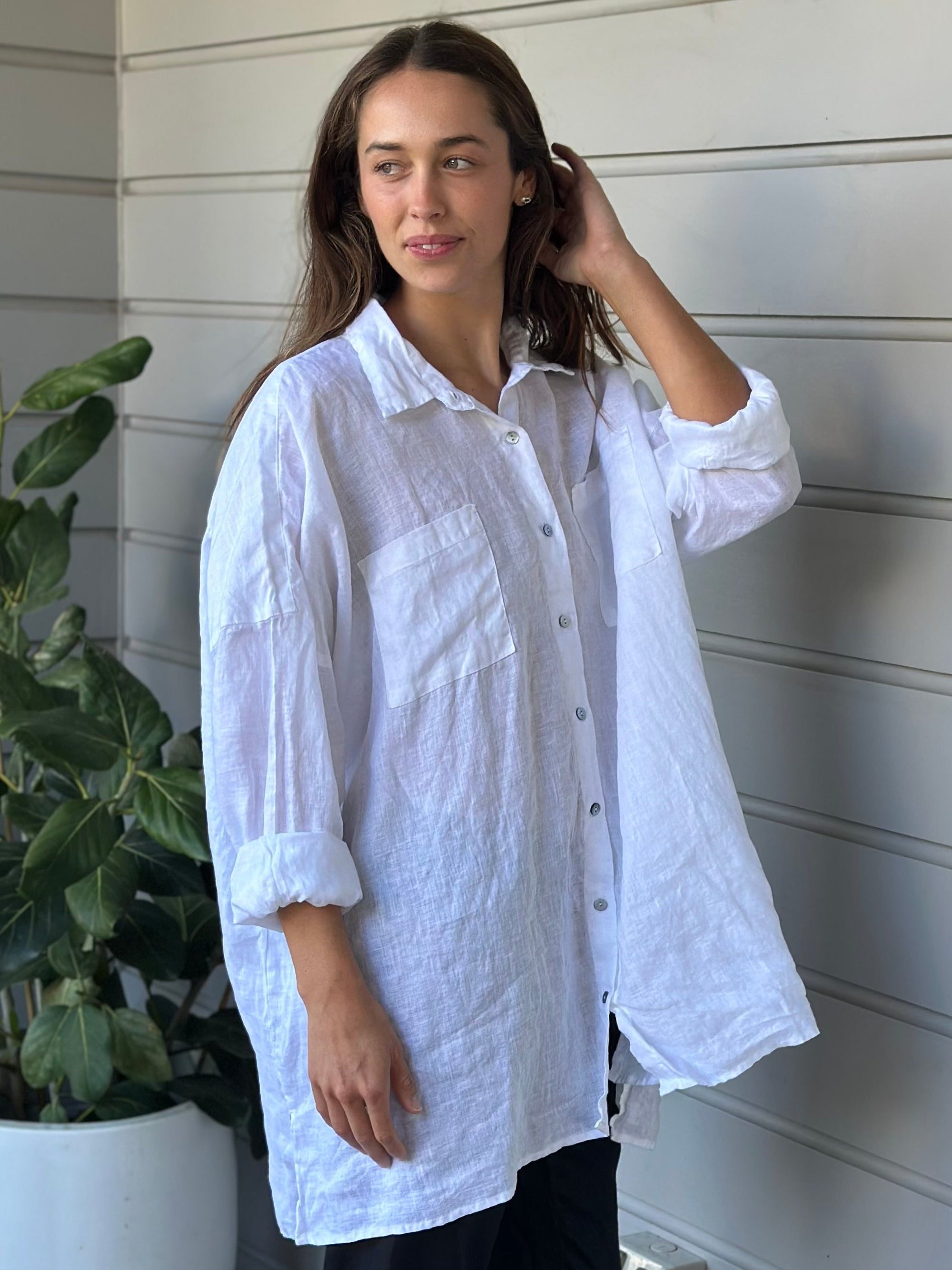 aiden oversized shirt -white linen Apparel  