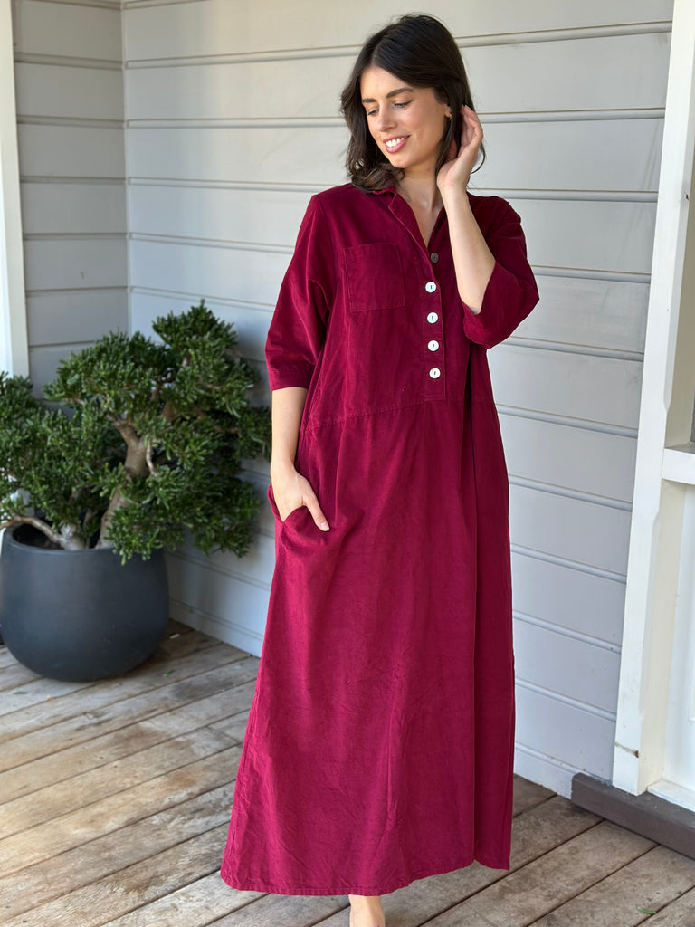 bridget dress - merlot cord Apparel