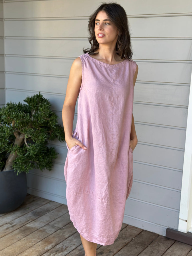 adele dress - dusty rose linen Apparel