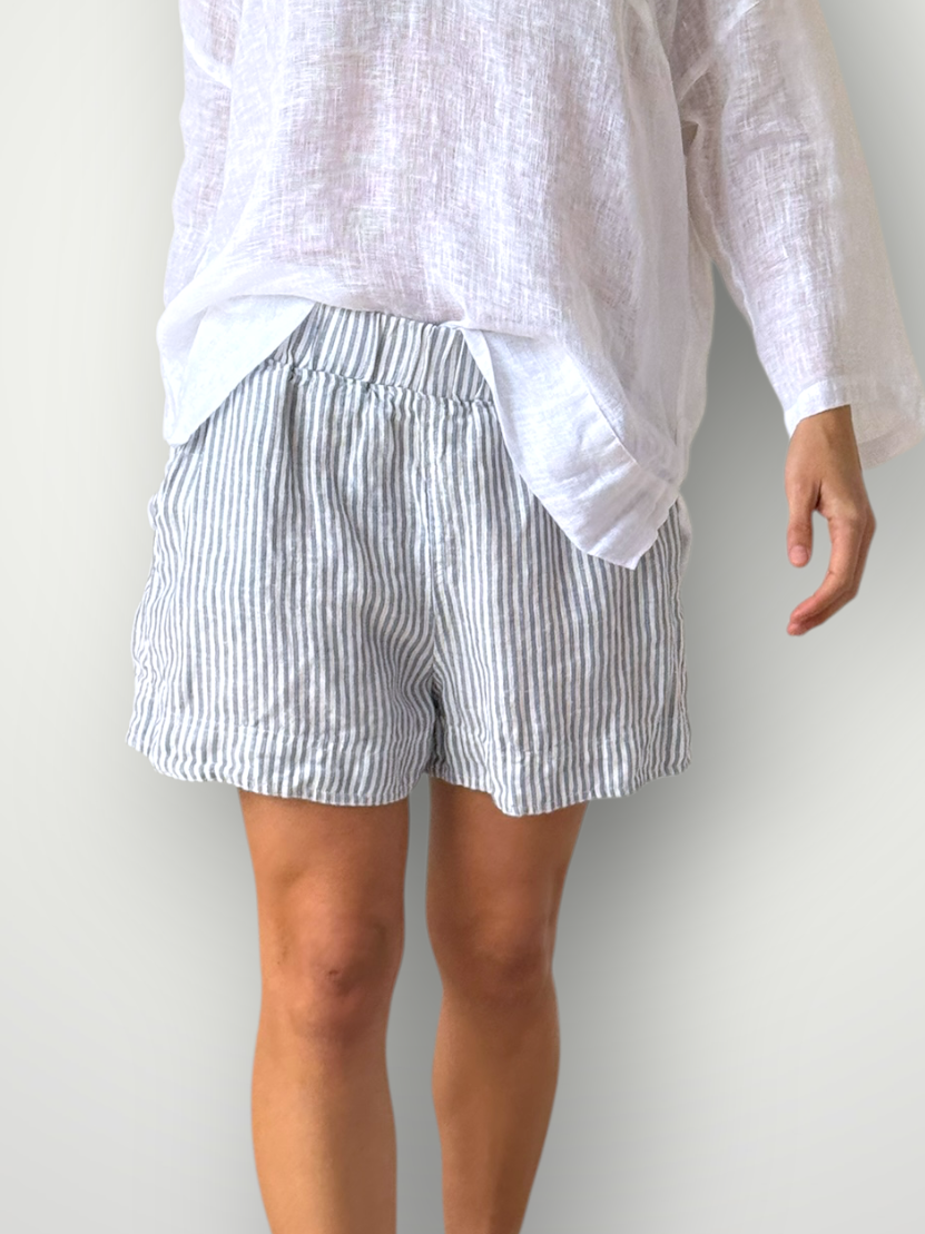 abbey short - soft denim stripe linen Apparel