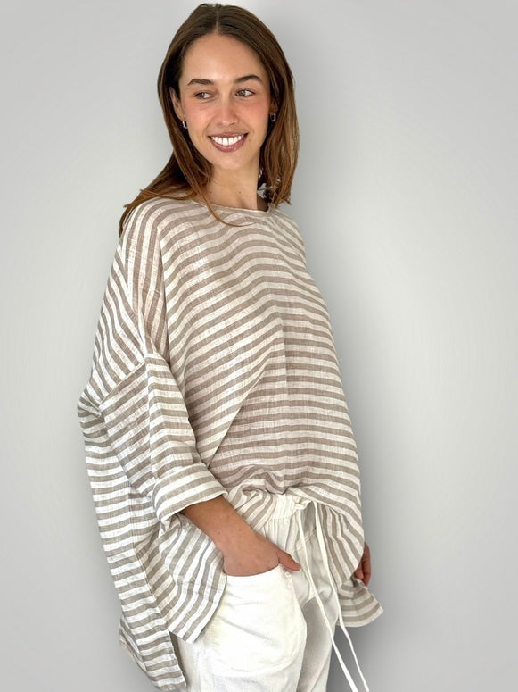 hunter top - natural stripe linen Apparel