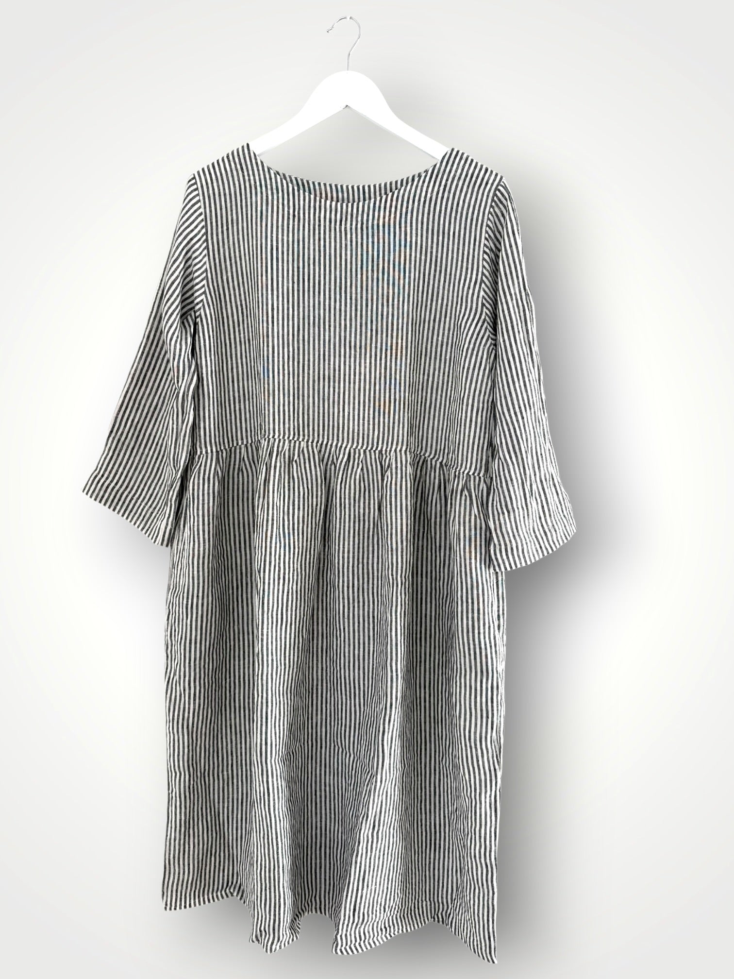 april dress - charcoal stripe linen Apparel