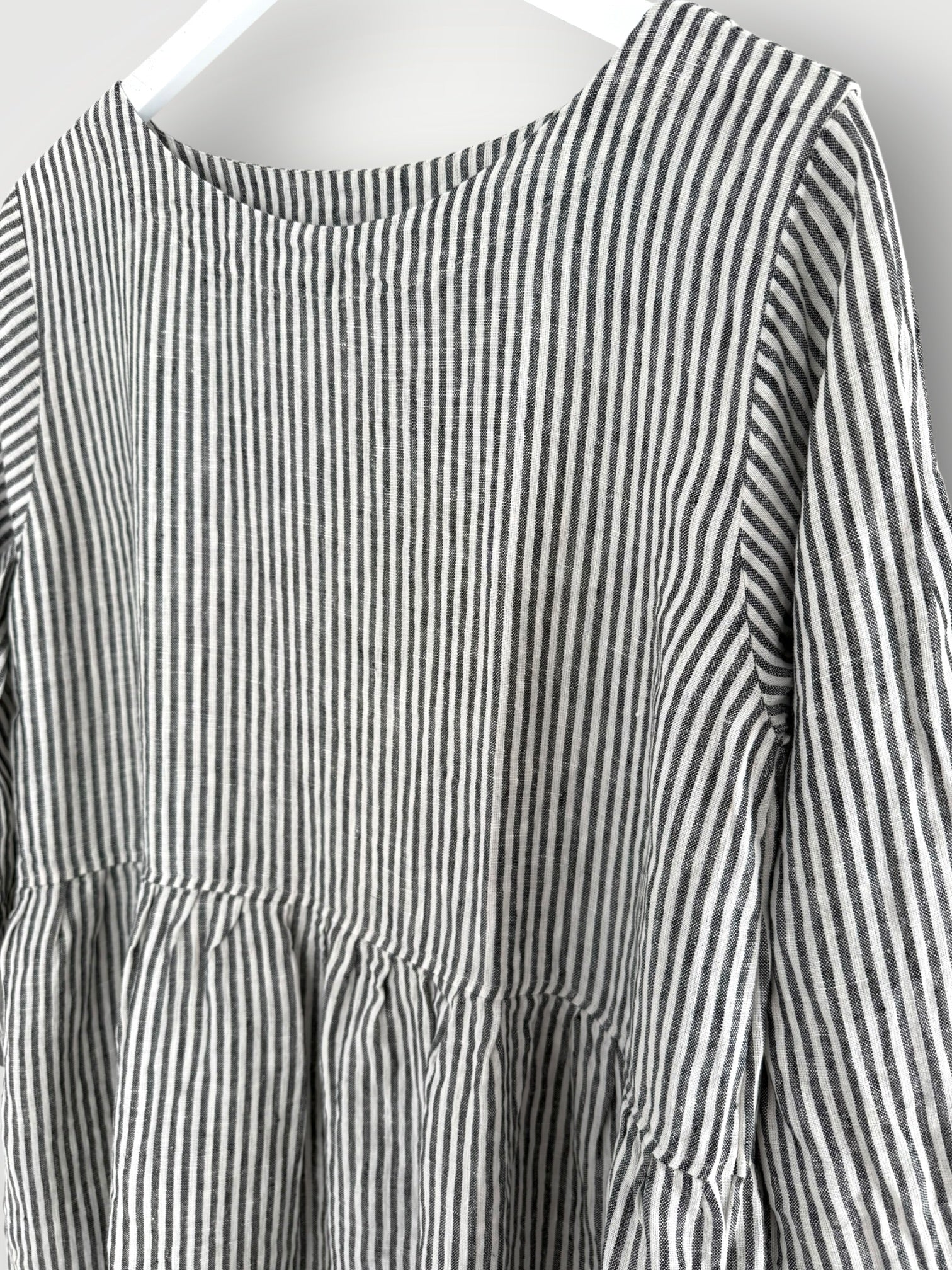 april dress - charcoal stripe linen Apparel