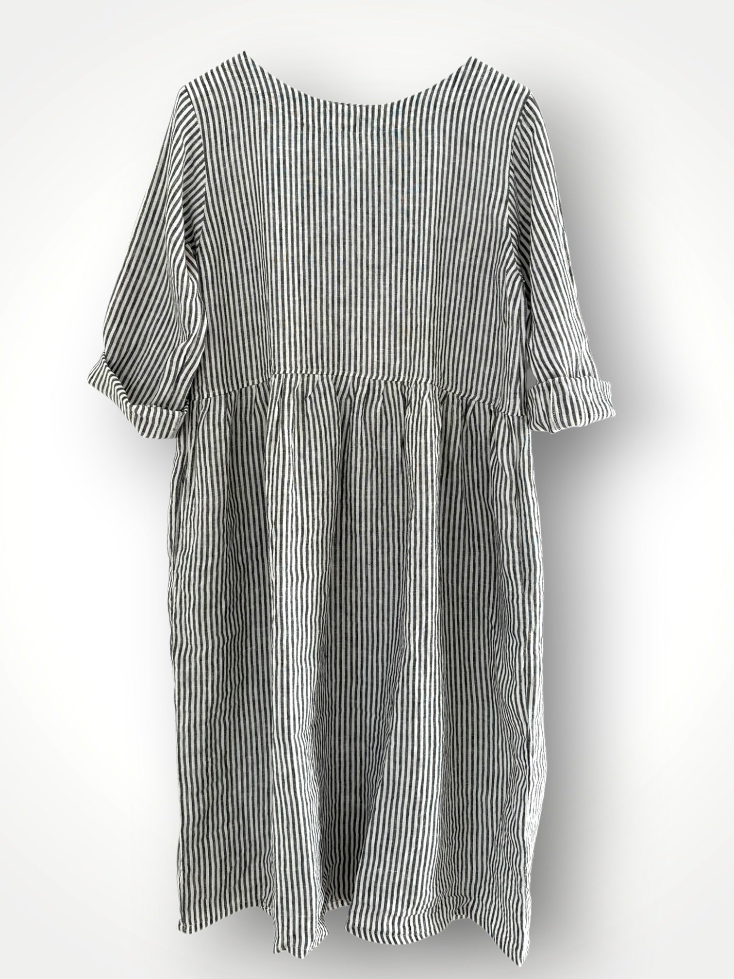 april dress - charcoal stripe linen Apparel