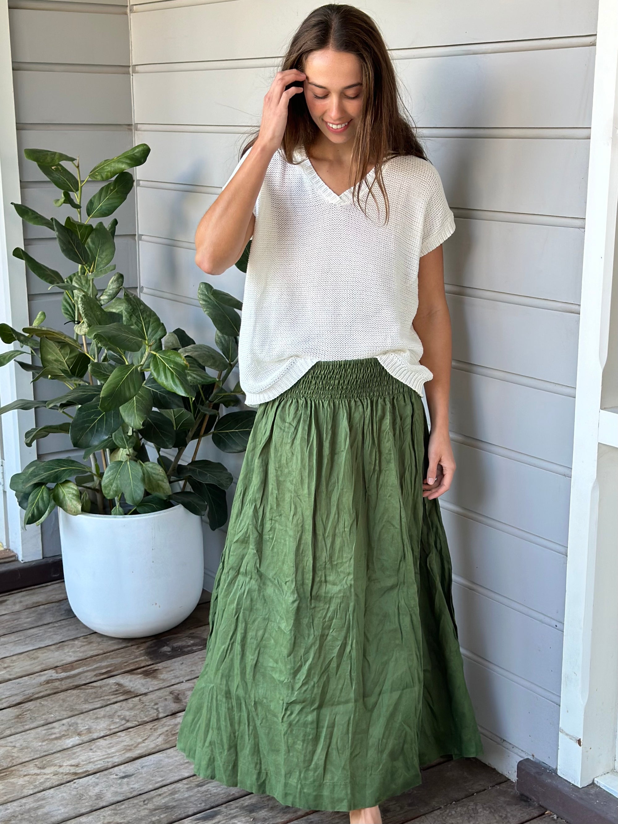 lulu skirt - moss linen Apparel  