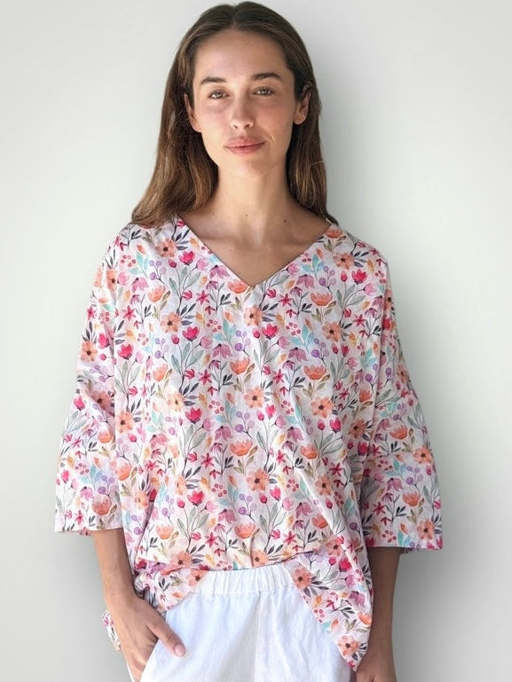 lydia top - tulip floral cotton Apparel