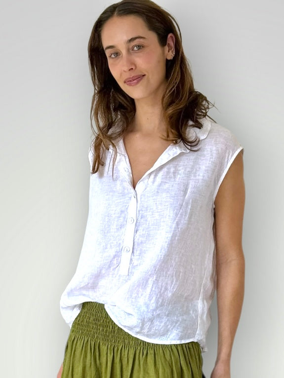 lexi top- white linen Apparel