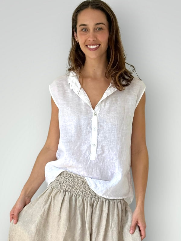 lexi top- white linen Apparel