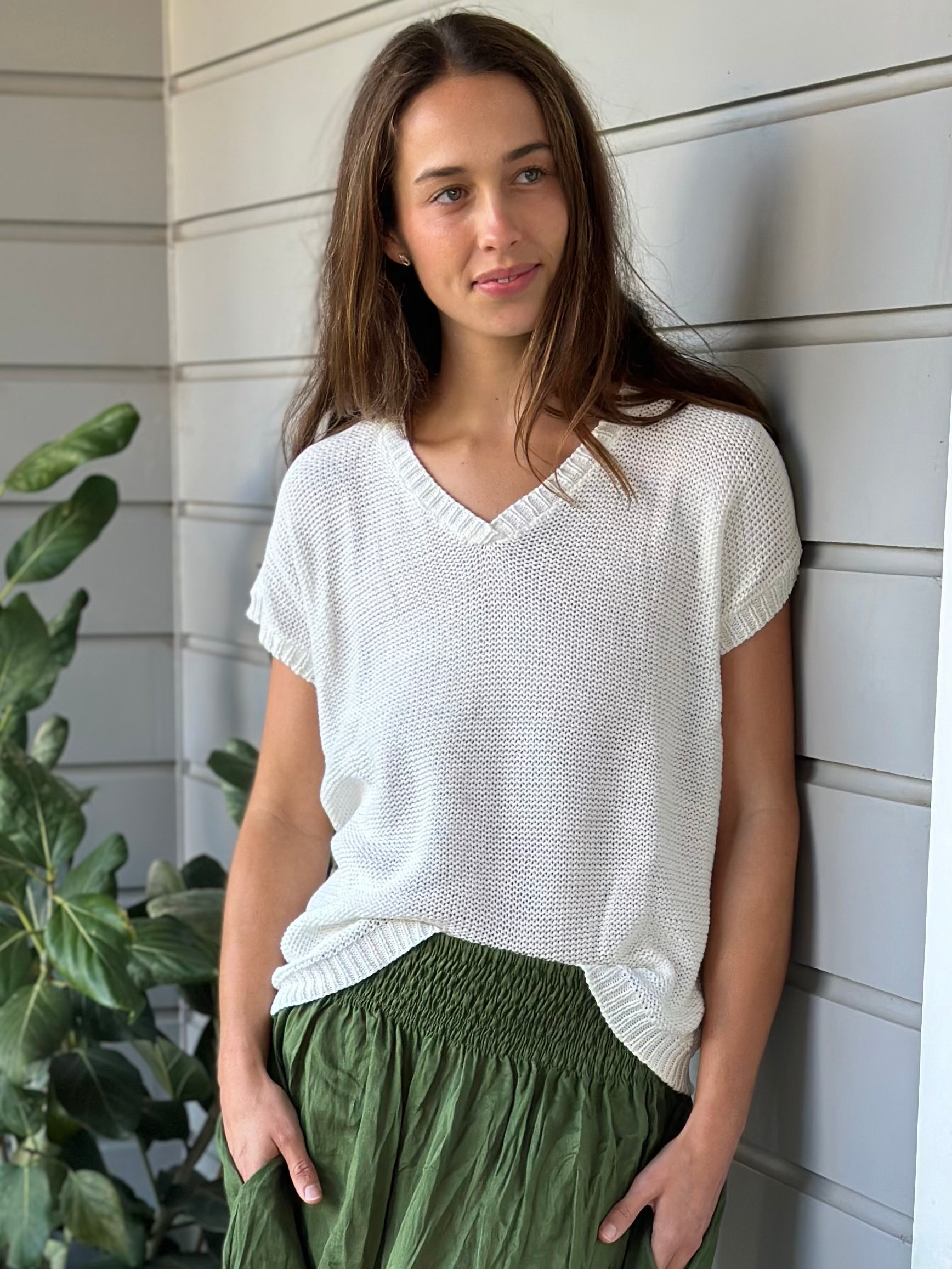 lara knit top - warm white cotton Apparel  