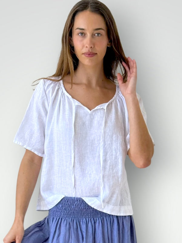 serena top-white linen