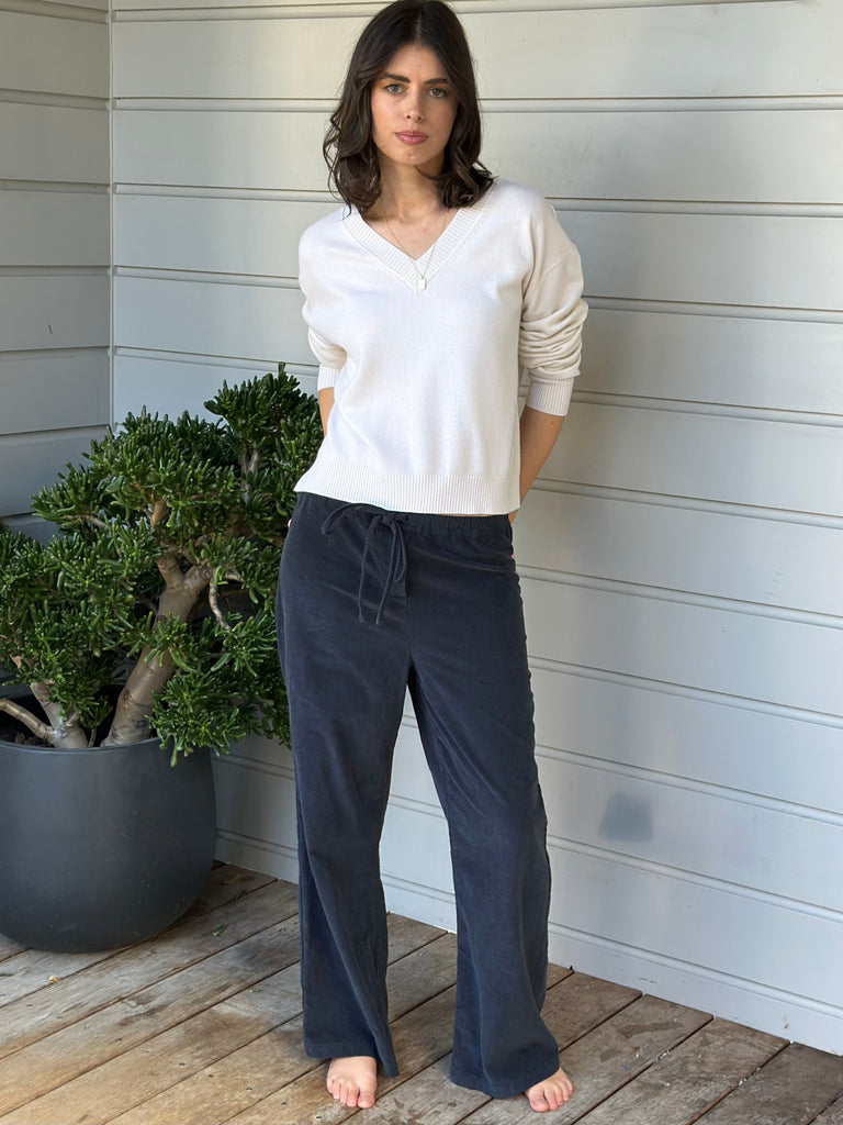 hazel wide leg pants - charcoal cord