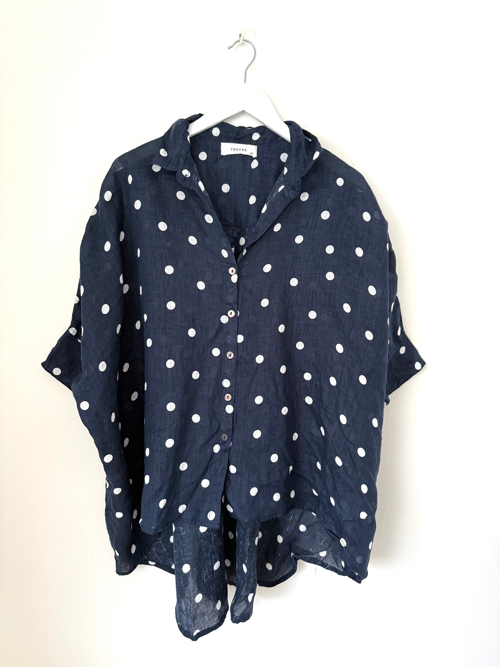 issey shirt - navy spot linen Apparel