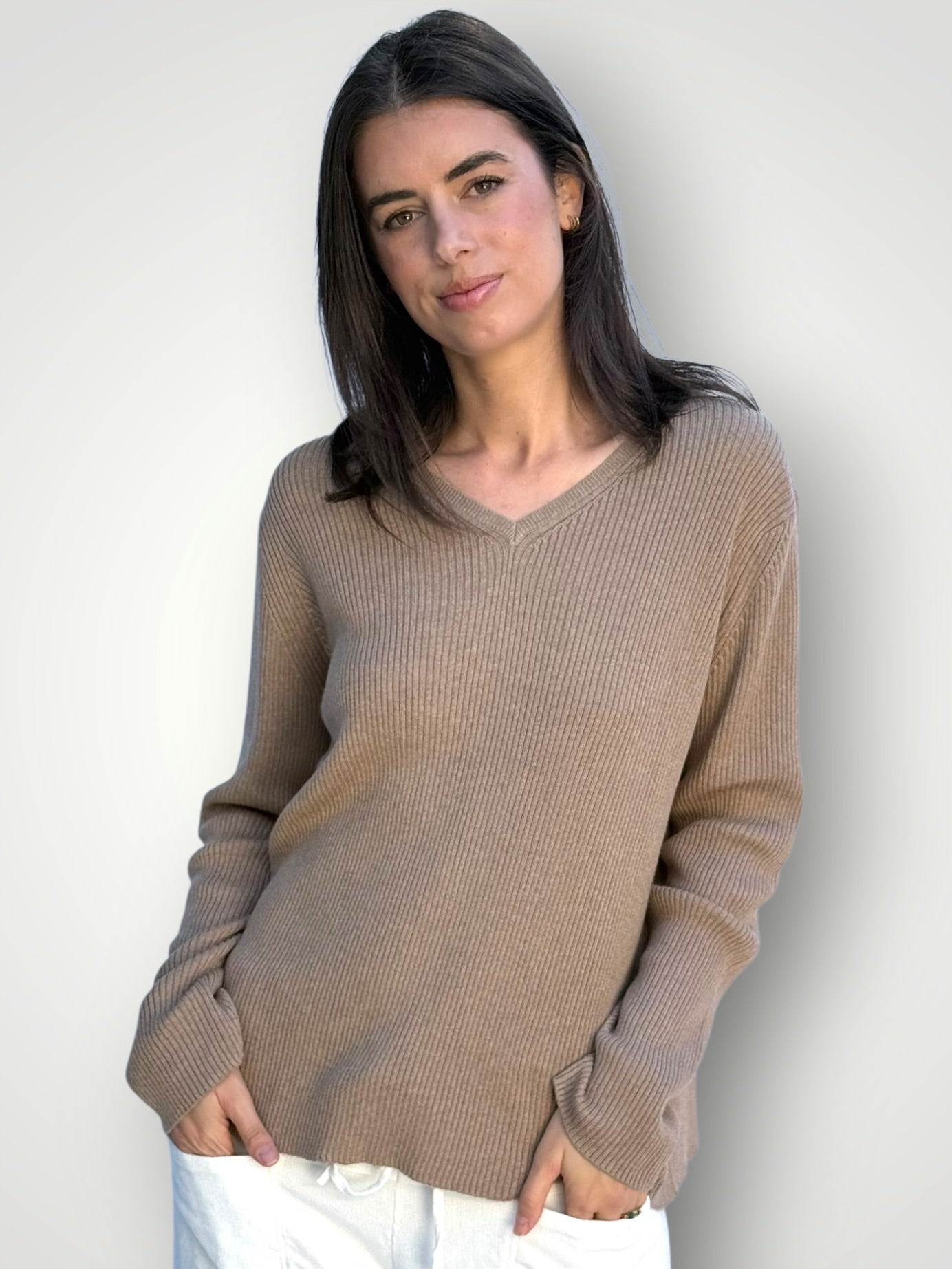 georgia v neck ribbed - cashew General