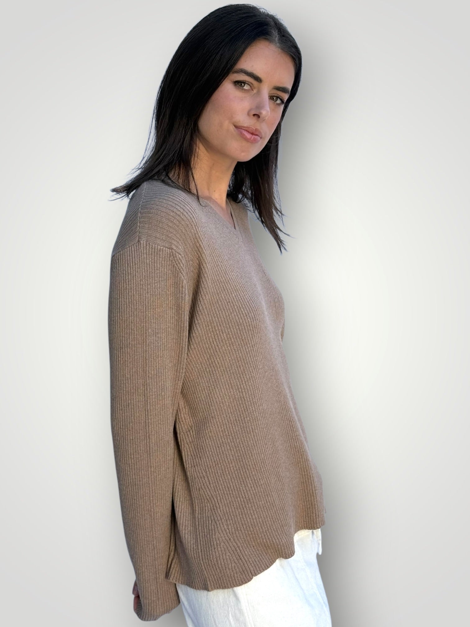 georgia v neck ribbed - cashew General