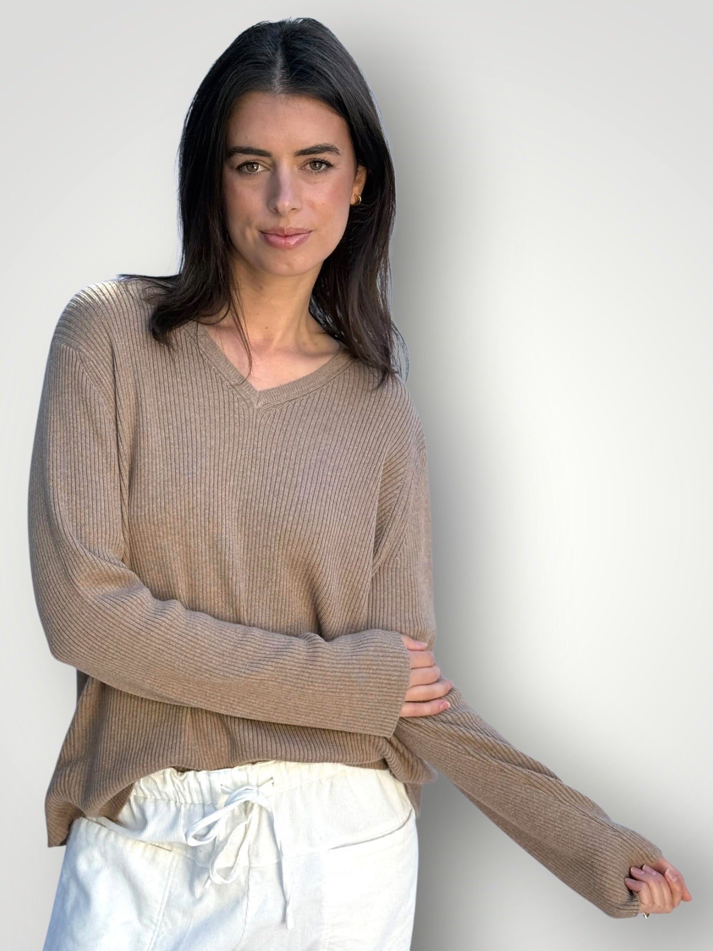 georgia v neck ribbed - cashew General