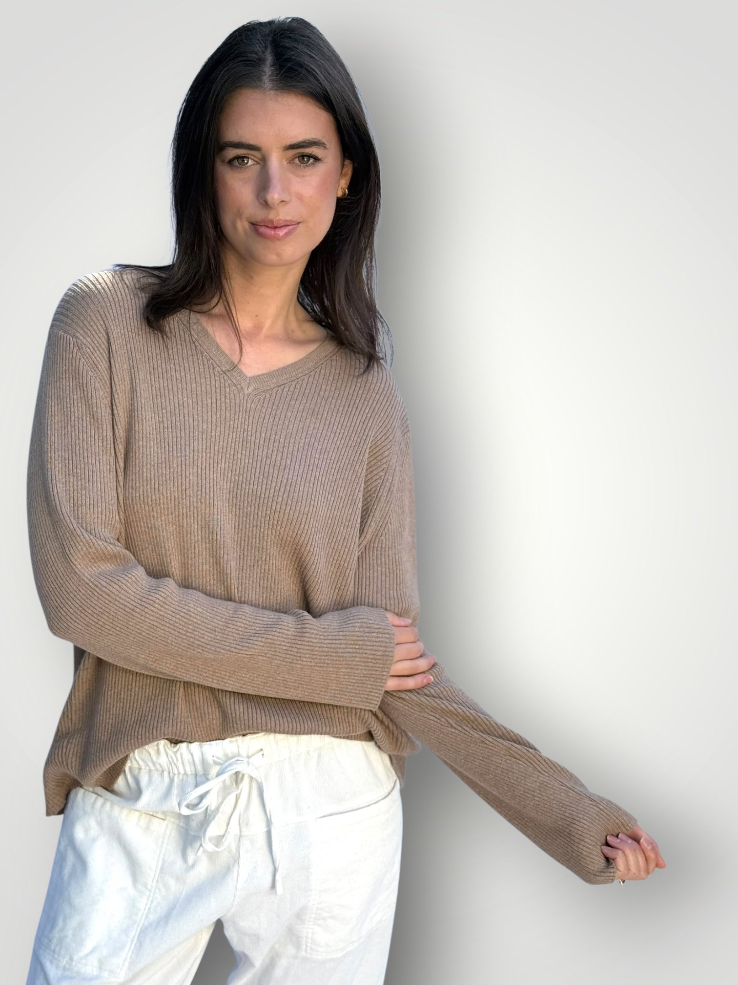 georgia v neck ribbed - cashew General