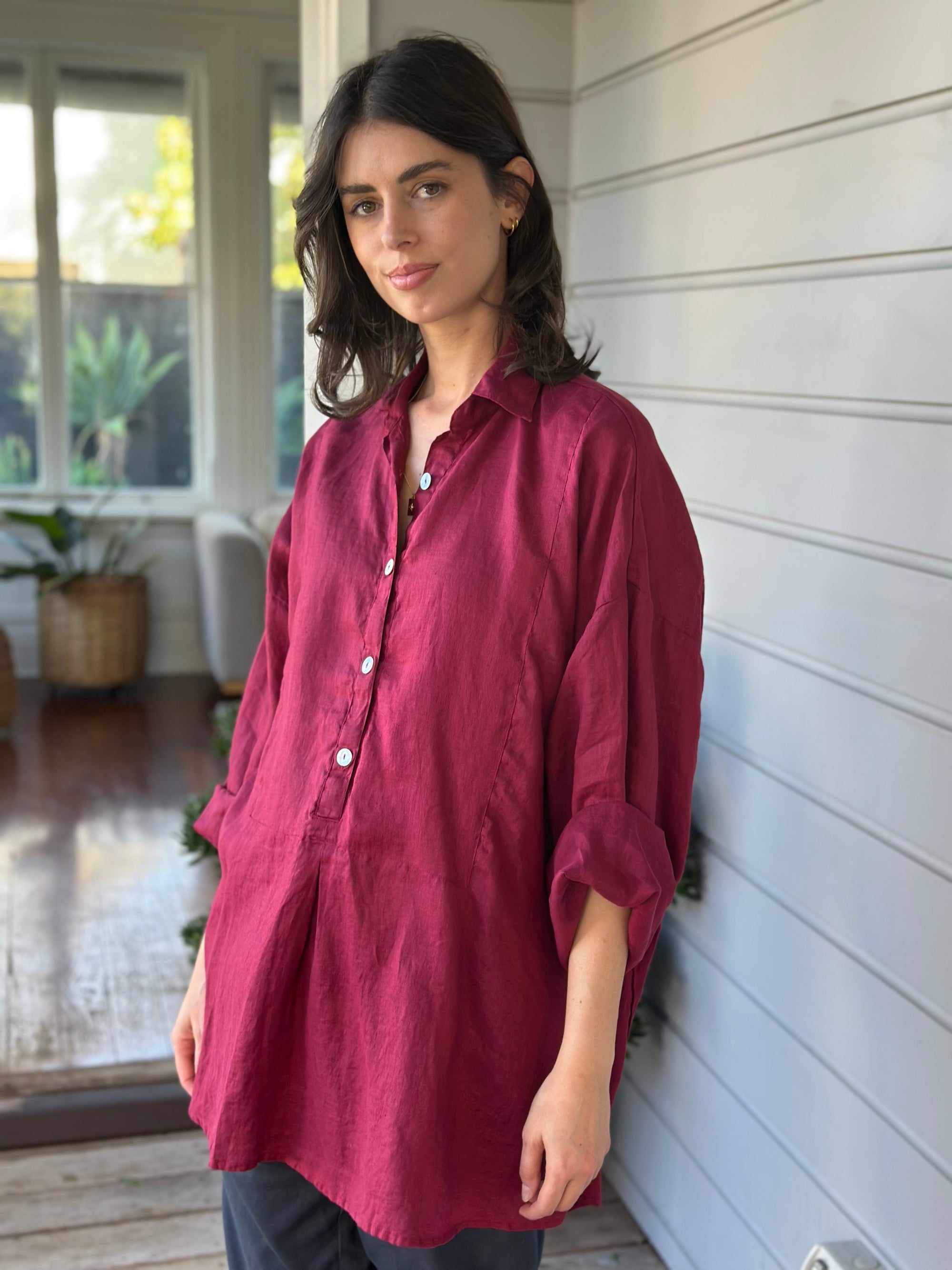 megan shirt - merlot linen Apparel