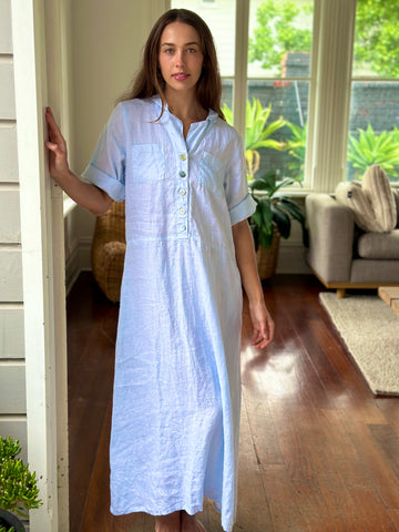 bridget dress - soft blue linen Apparel