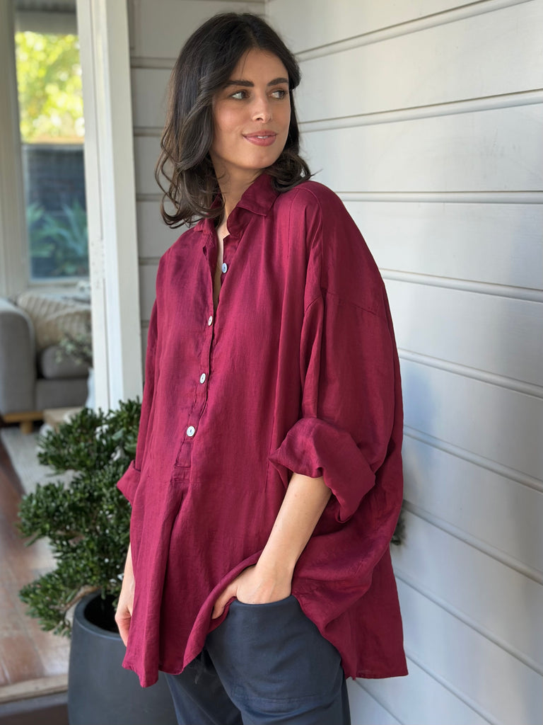 megan shirt - merlot linen Apparel