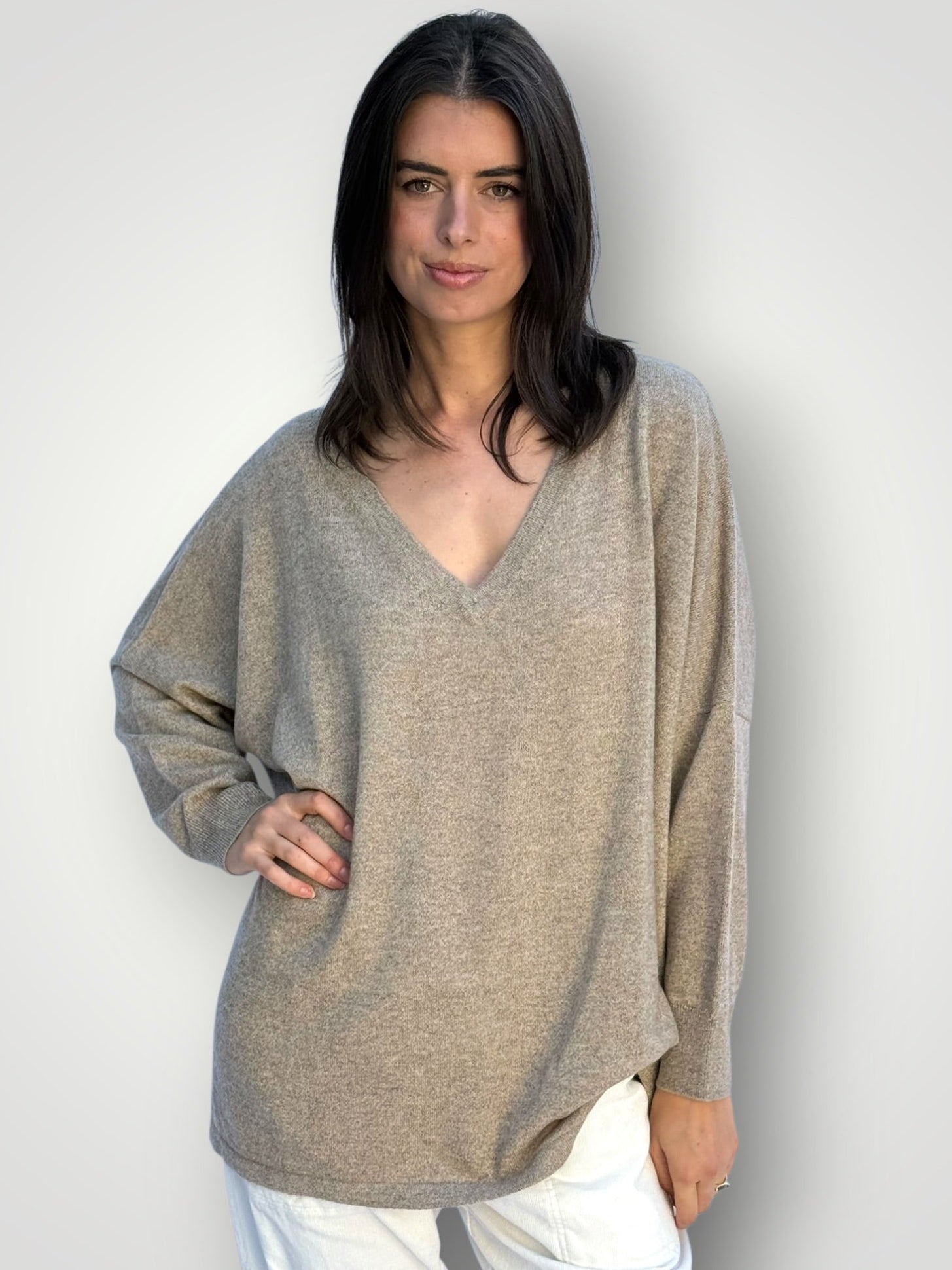 boyfriend v cashmere knit -natural Apparel