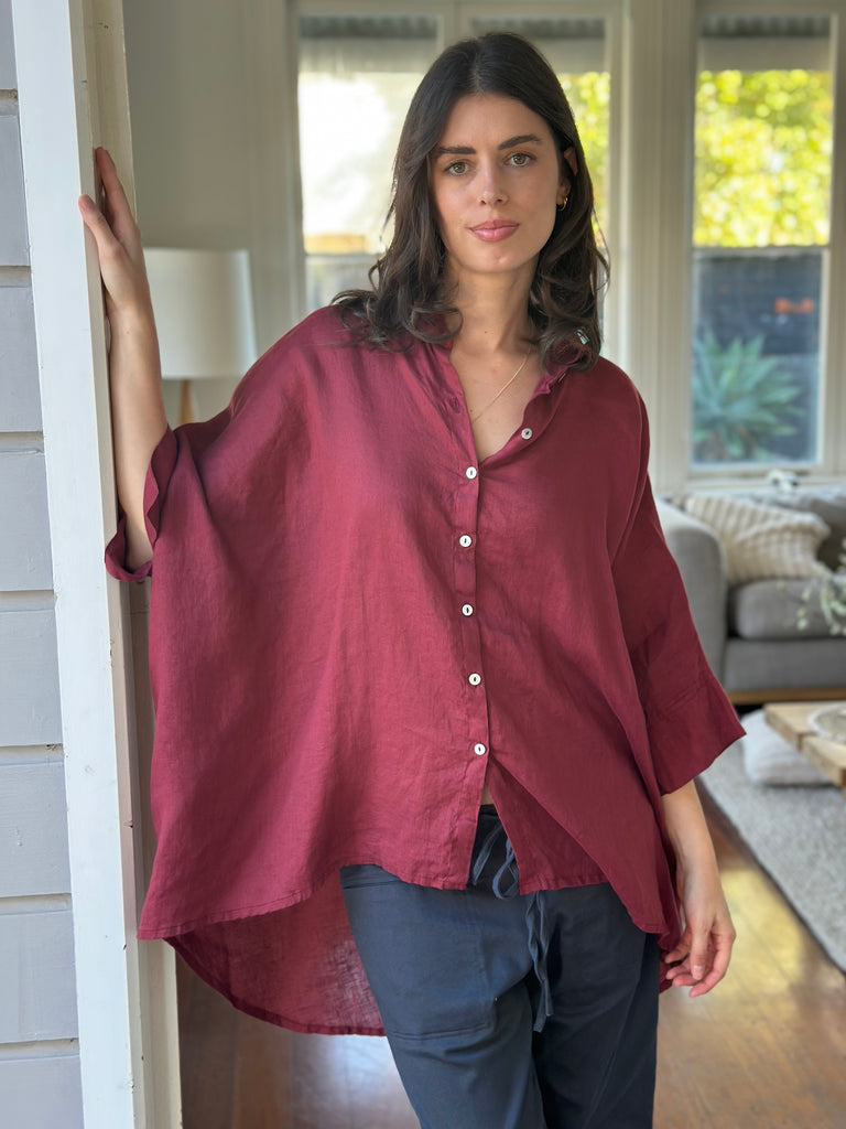 issey shirt - wine linen Apparel