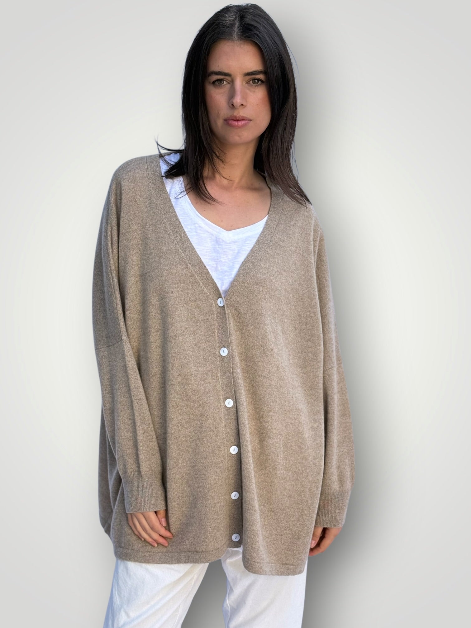 boyfriend cashmere cardigan -natural Apparel