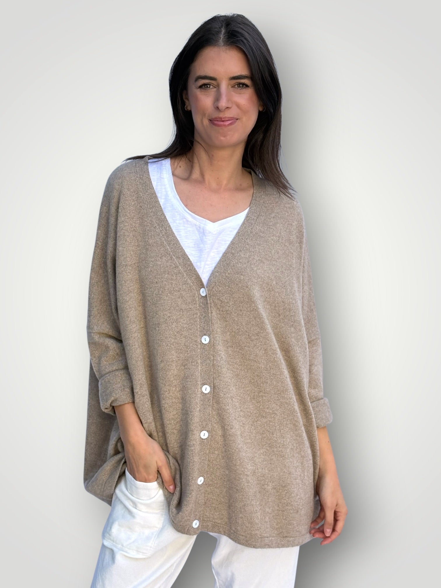boyfriend cashmere cardigan -natural Apparel