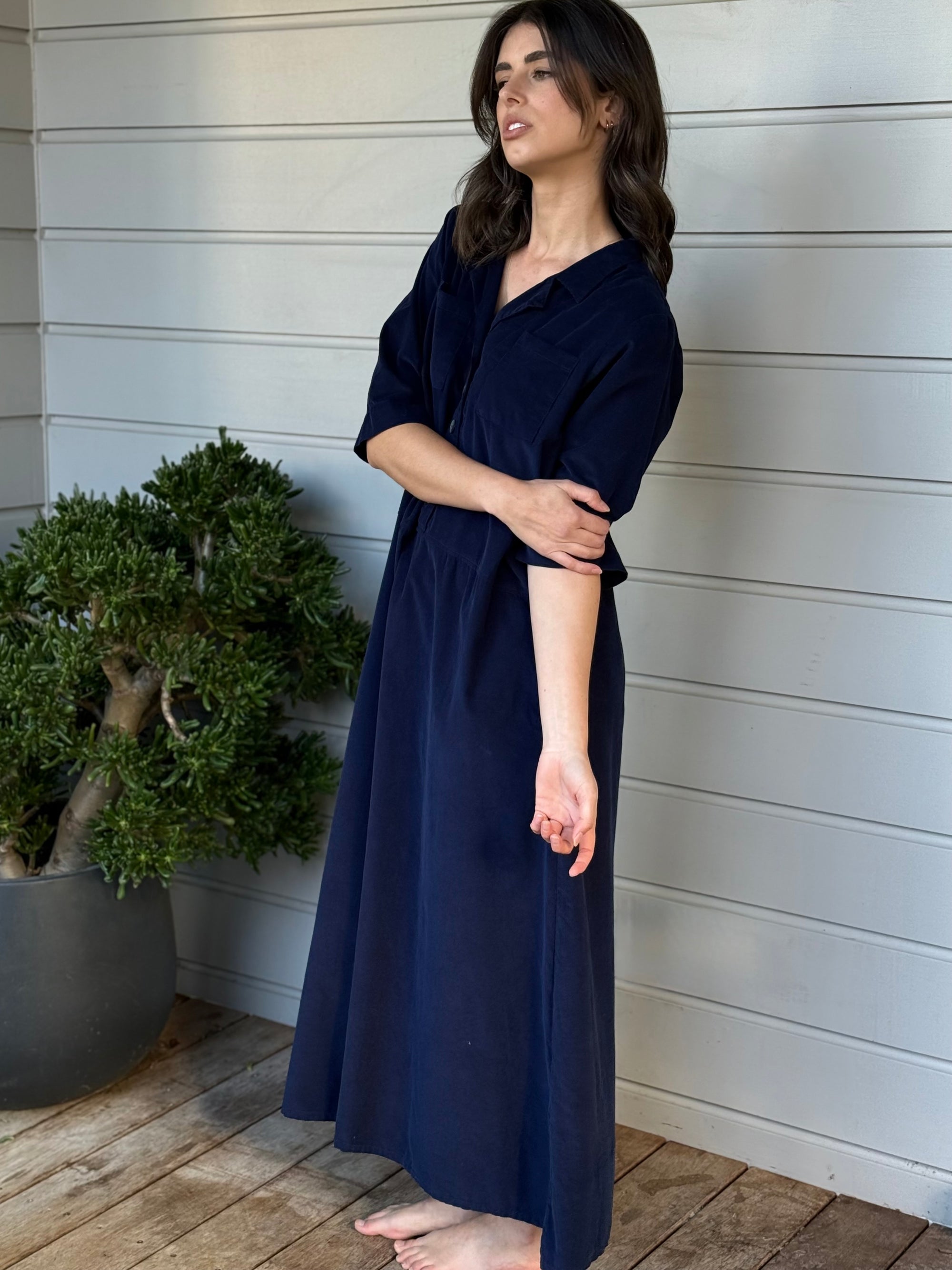 bridget dress - navy cord Apparel