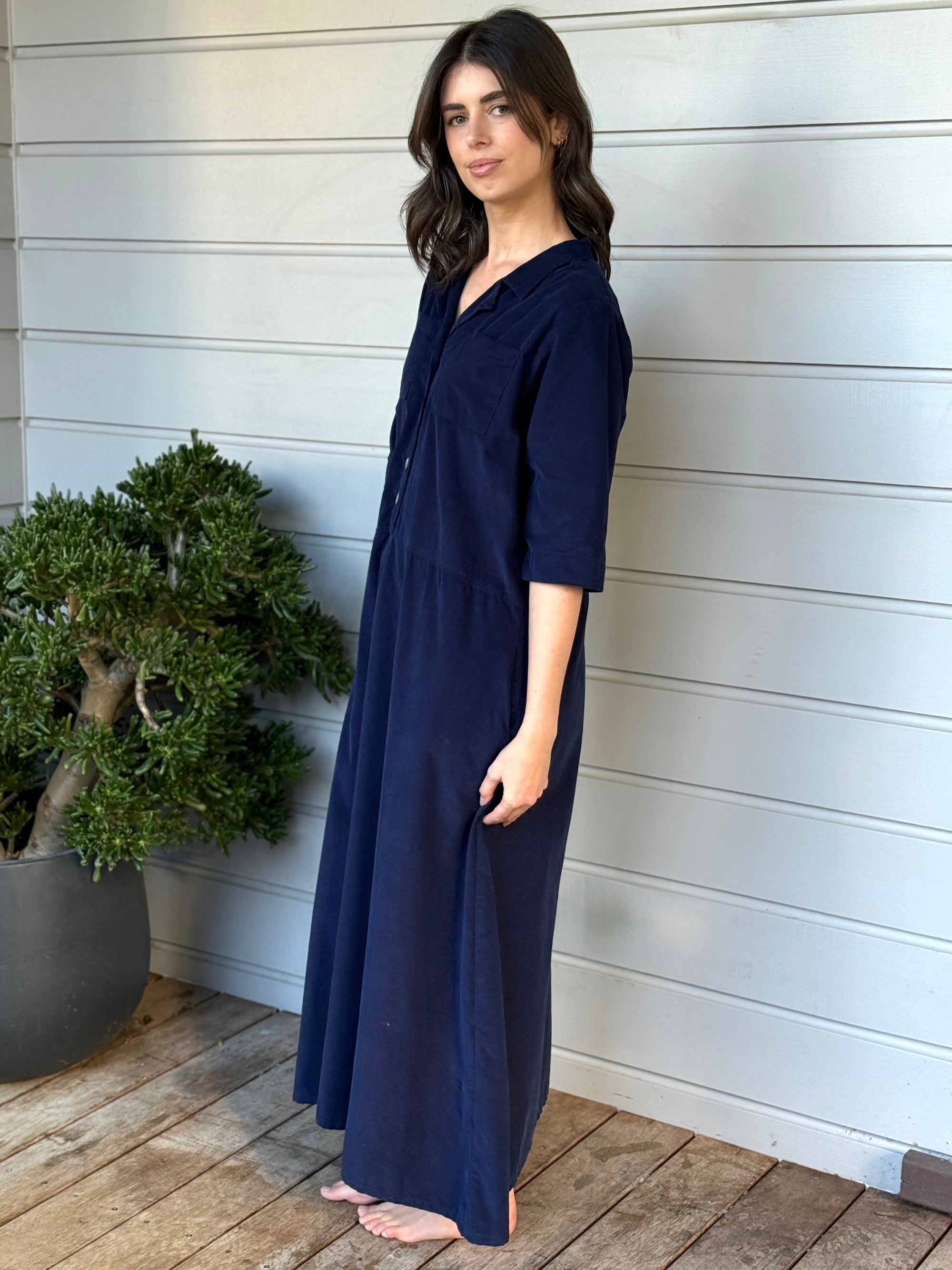 bridget dress - navy cord Apparel