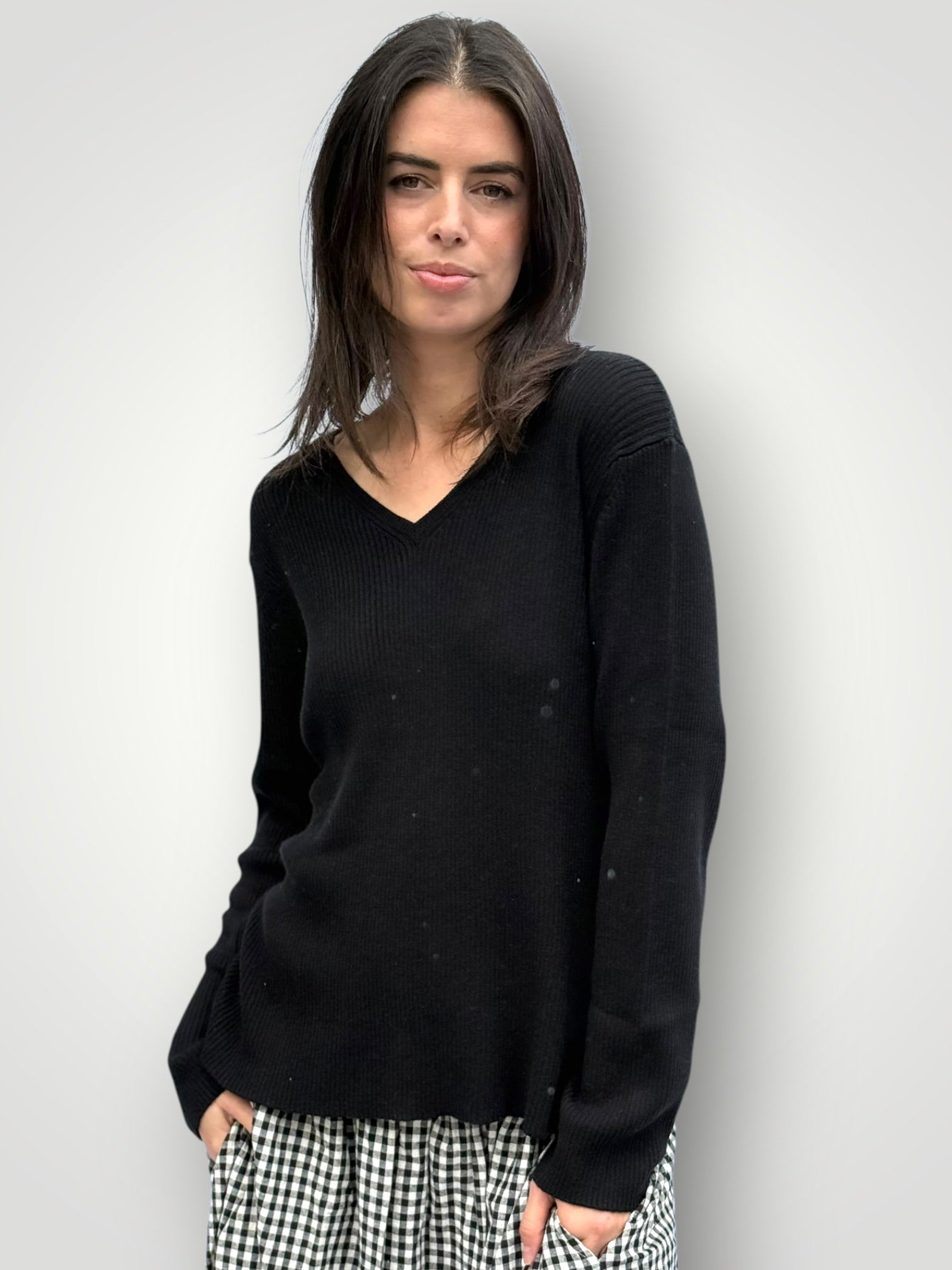 georgia v neck ribbed -black General
