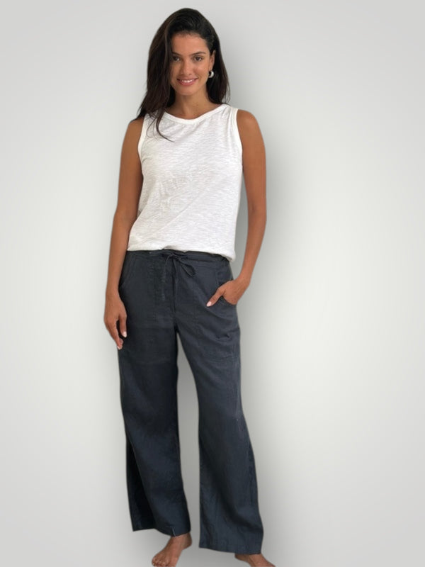 fleur straight leg pants - charcoal linen Apparel