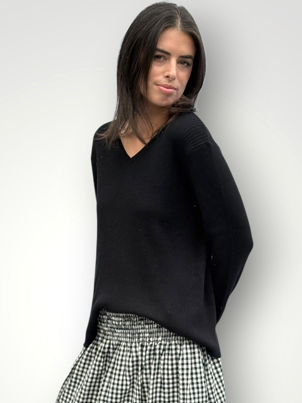 georgia v neck ribbed -black General