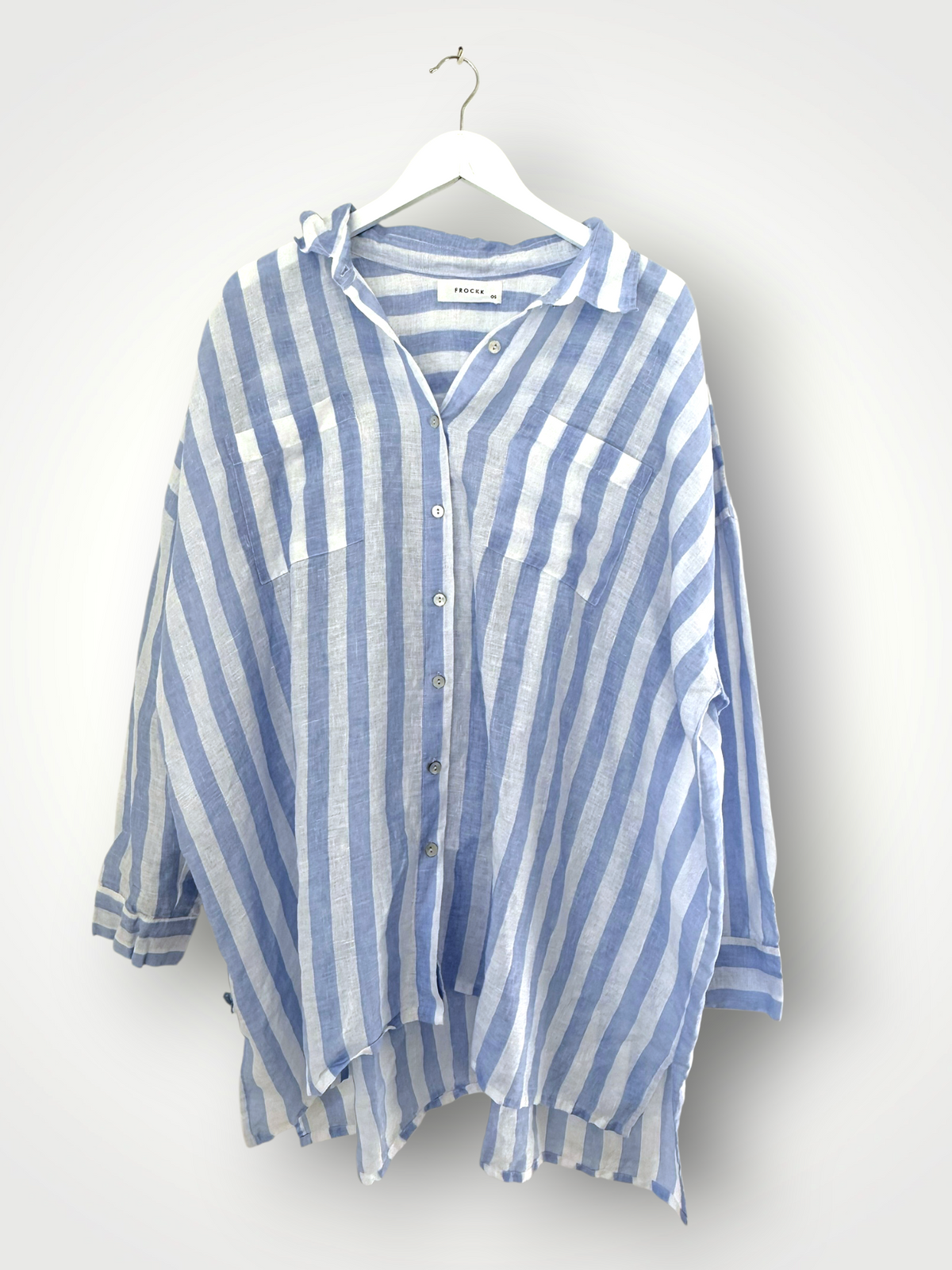 aiden boyfriend shirt -soft blue stripe linen Apparel