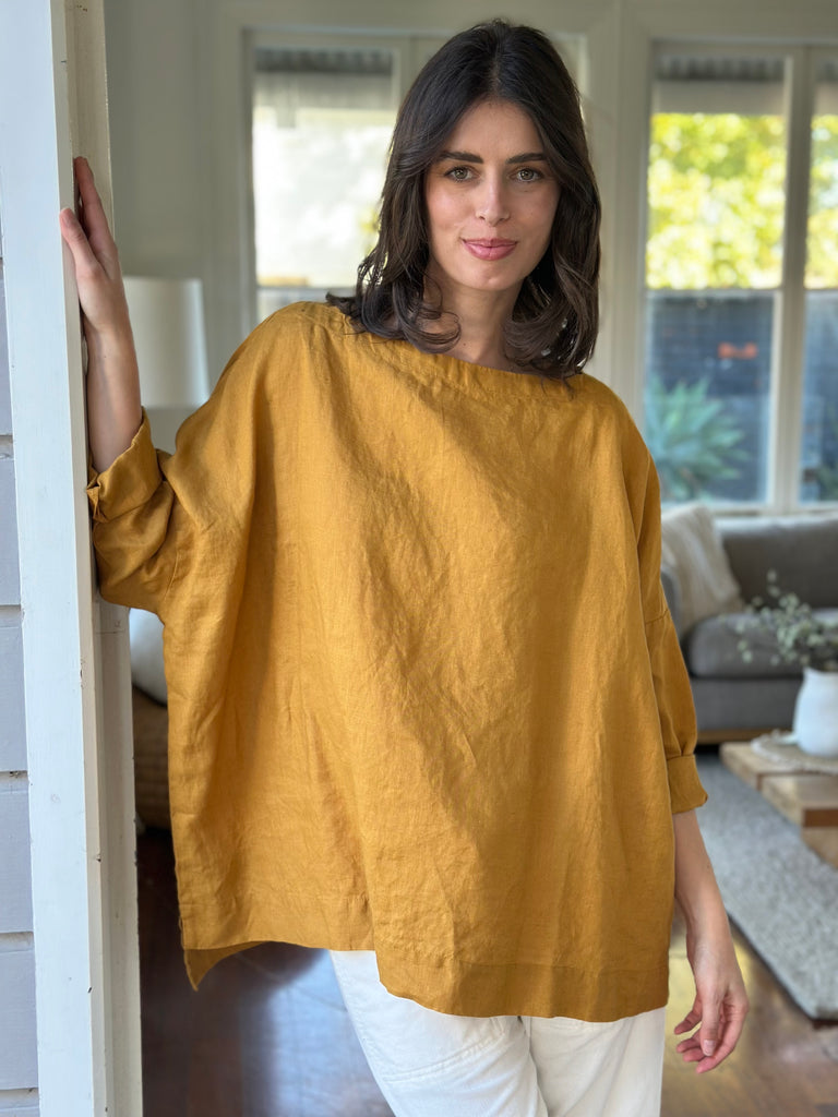 avril top - turmeric linen Apparel