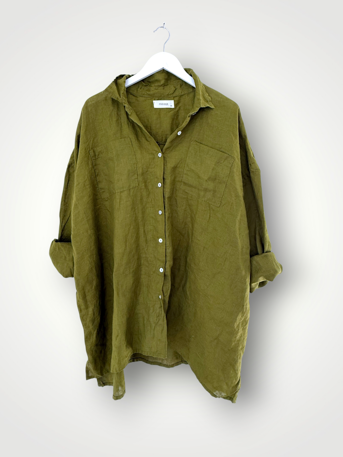 aiden boyfriend shirt -olive linen Apparel